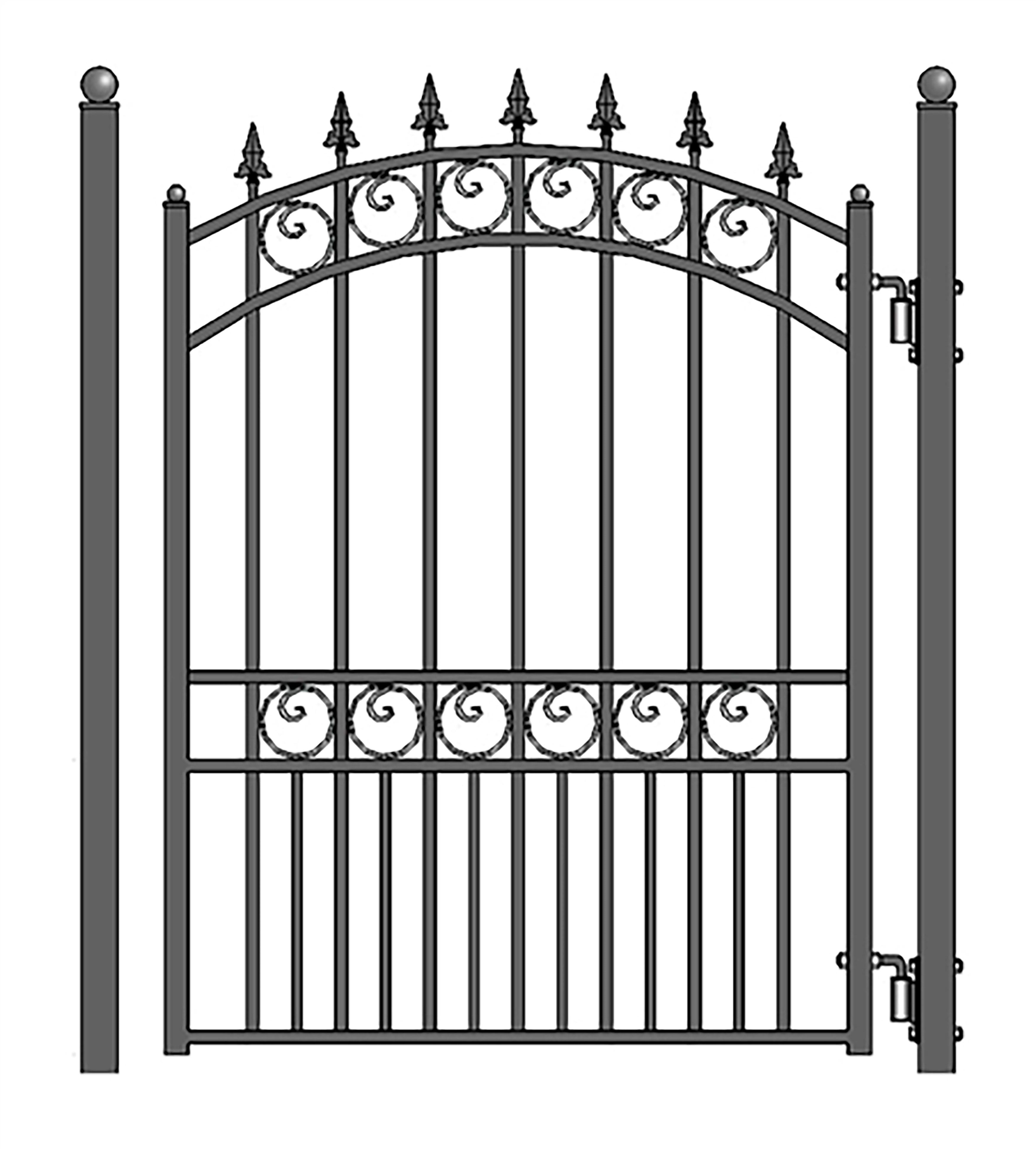 London Style Black Steel Arched Pedestrian Gate with Pointed Pickets