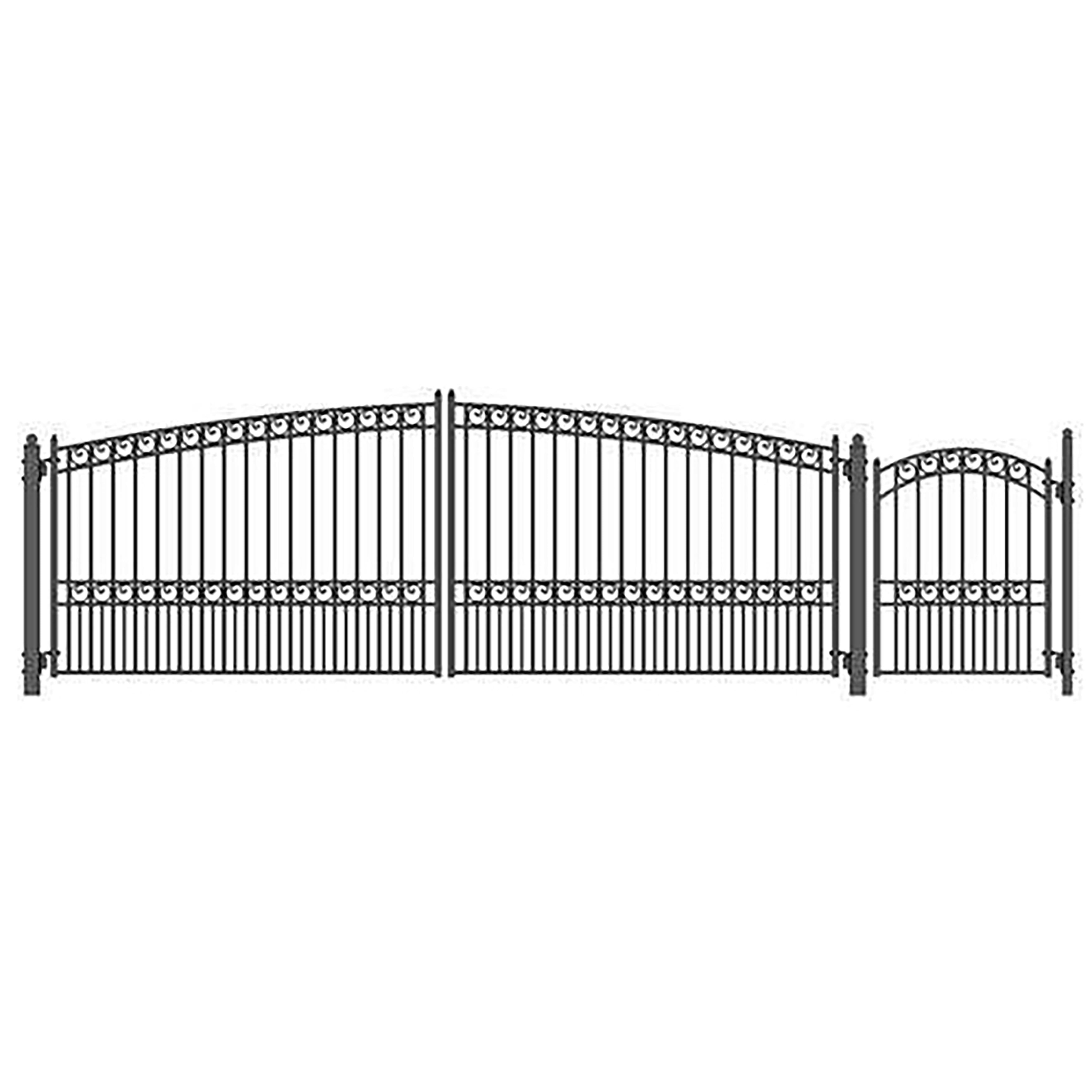 Paris Style Black Steel Dual Driveway Gate with Pedestrian Gate