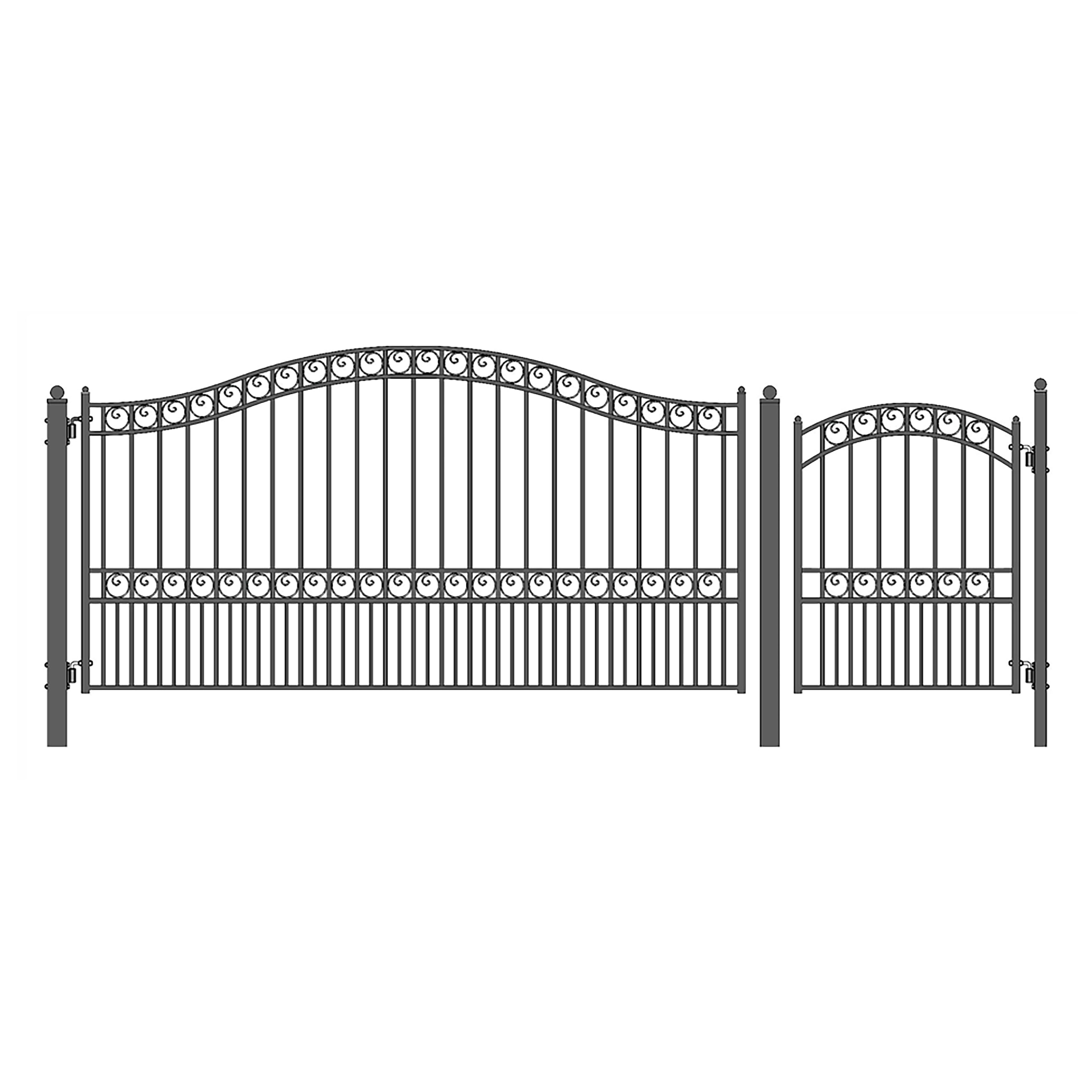 Paris Style Black Steel 12' Driveway Gate with Pedestrian Gate