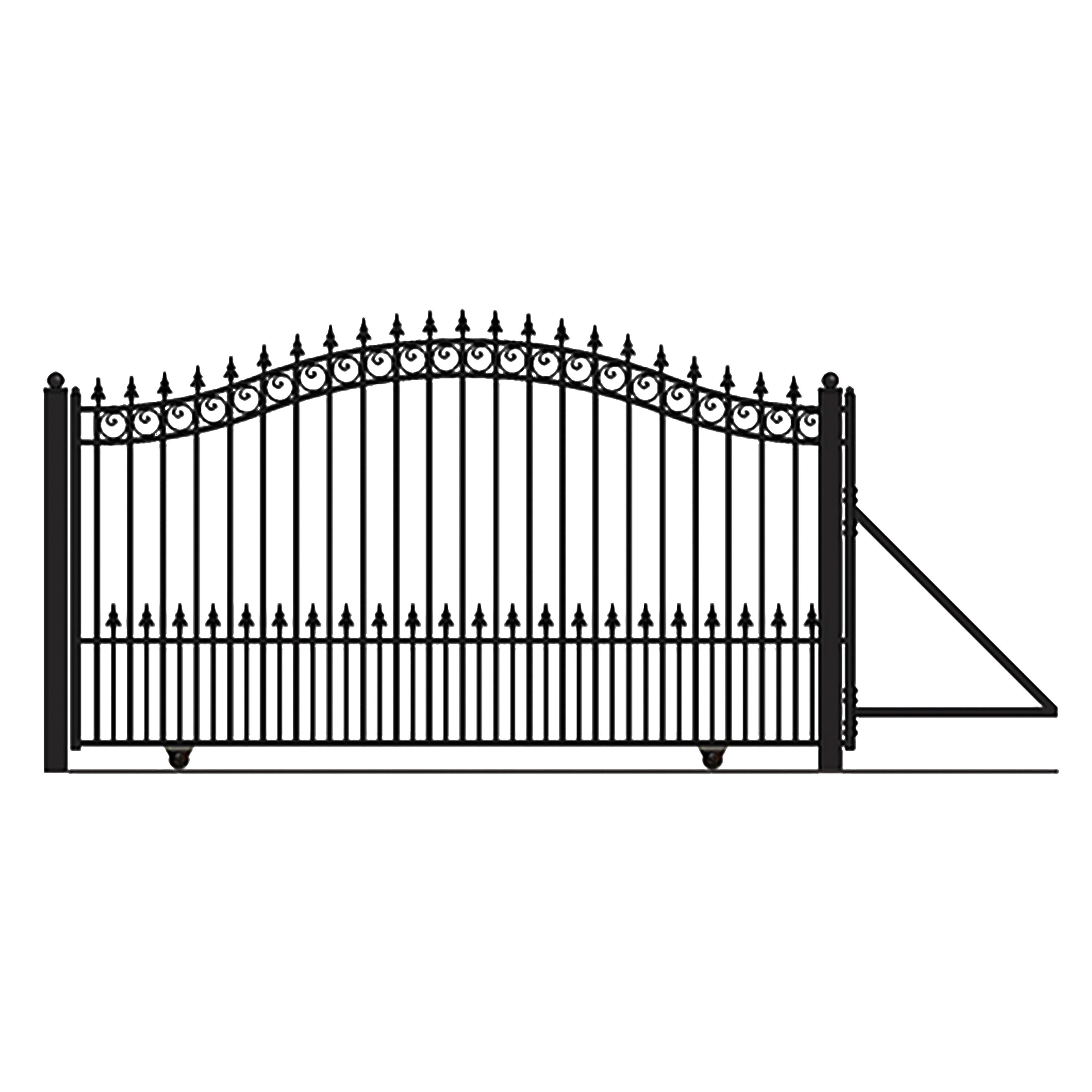 Prague Style Black Steel Arched Sliding Driveway Gate with Security Kit