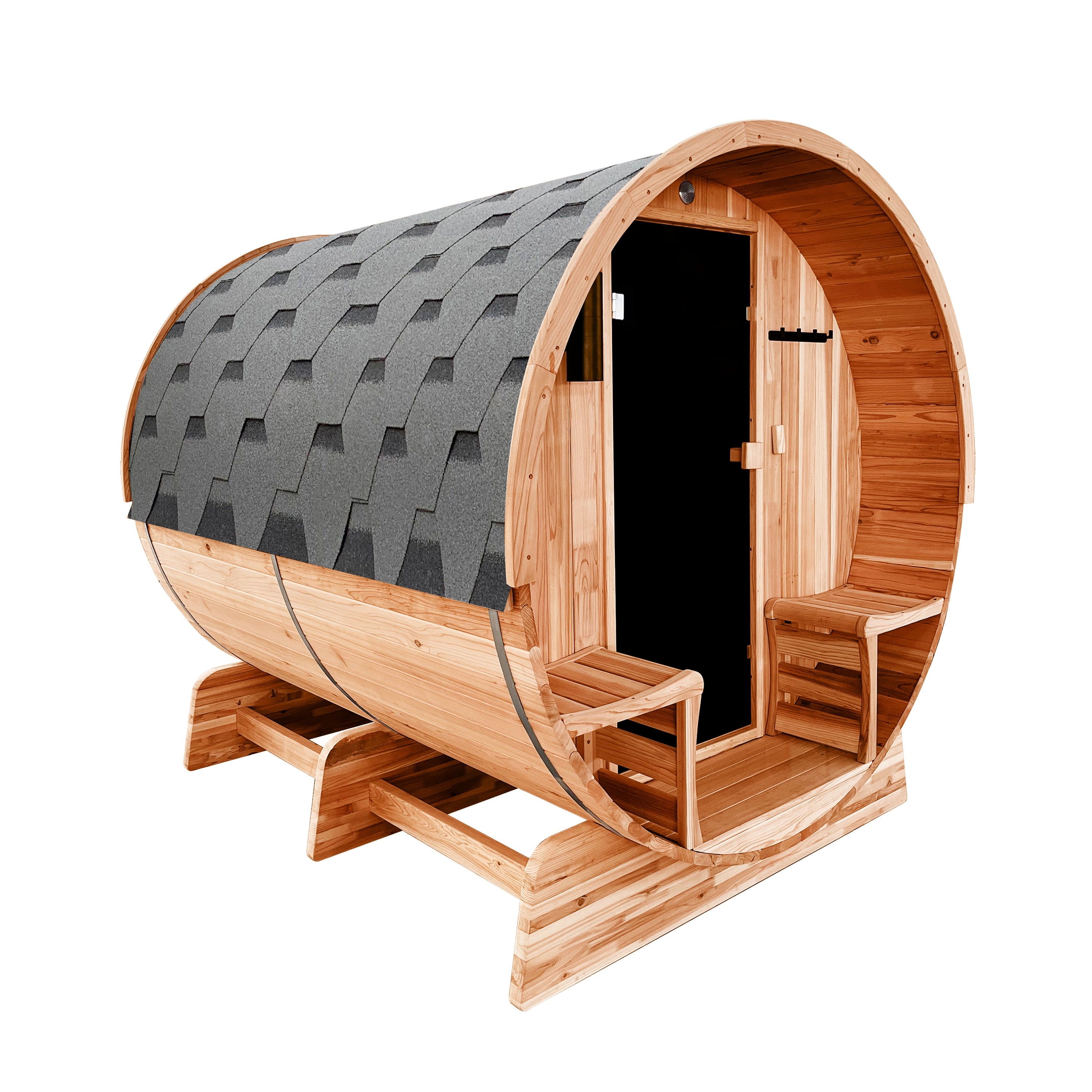 Natural Cedar 6-Person Outdoor Barrel Sauna with 6 kW Heater