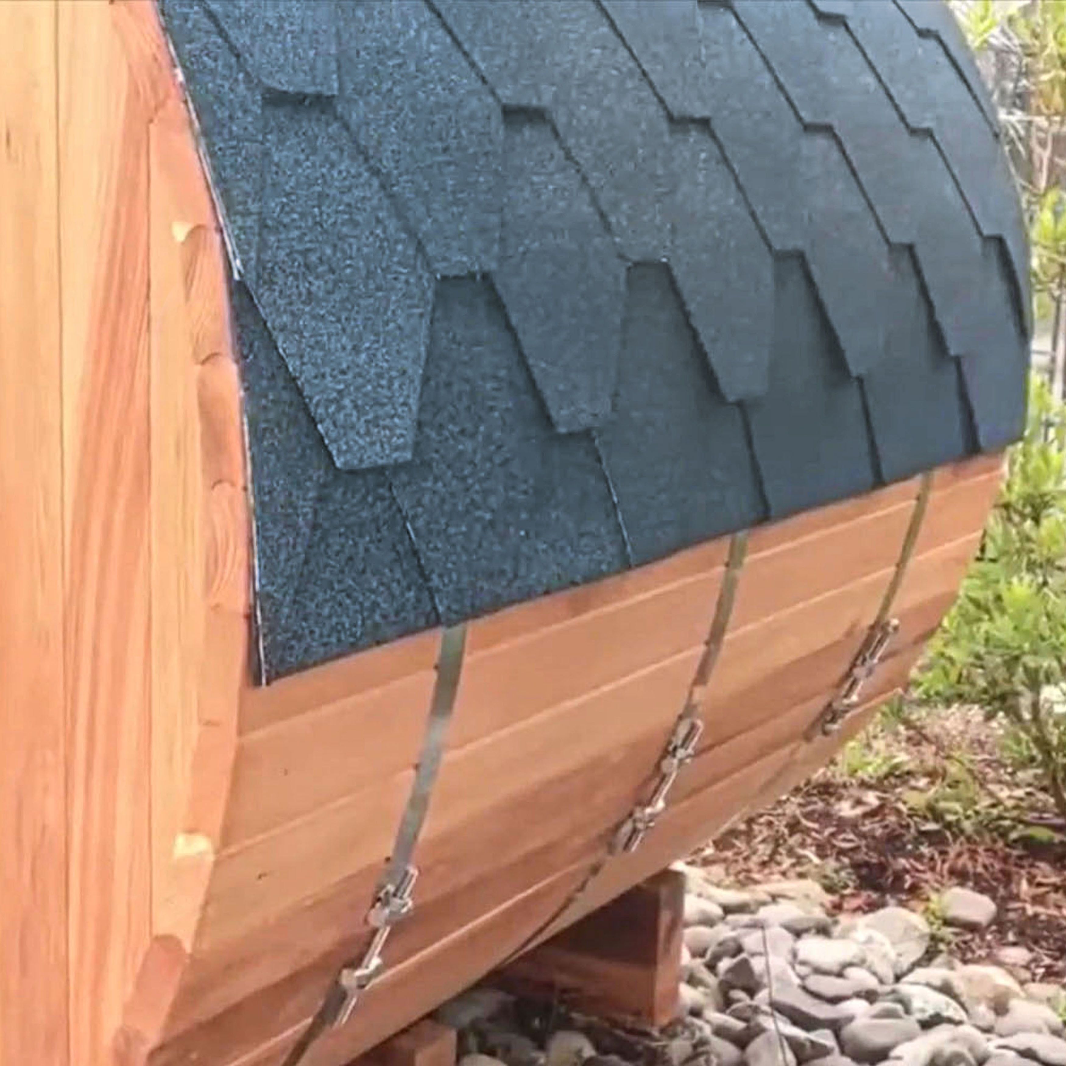 Blue Bitumen Shingle Roof for Barrel Sauna