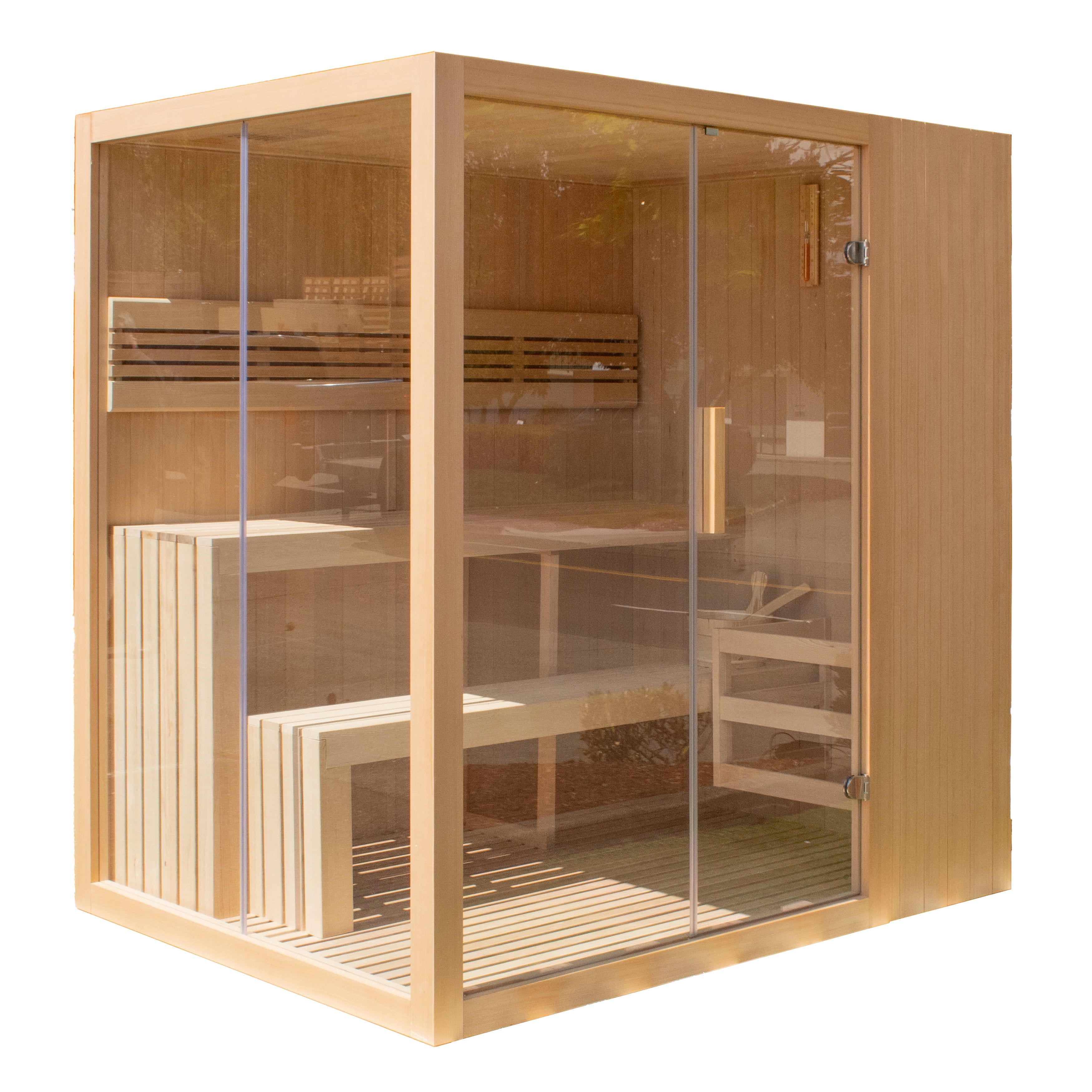 Natural Canadian Hemlock 4-Person Indoor Sauna with Glass Door