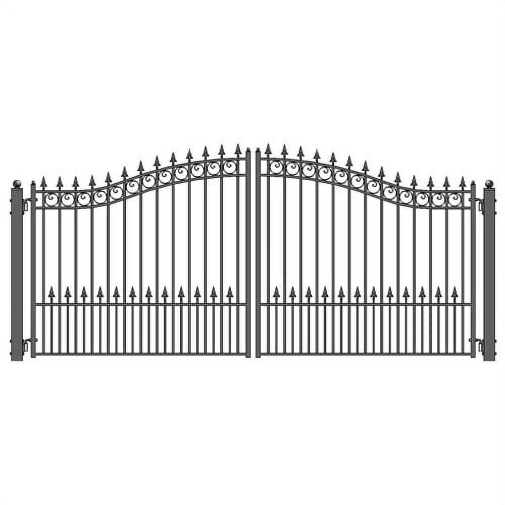 Prague Style Black Steel Dual Swing Driveway Gate 14x6 Feet