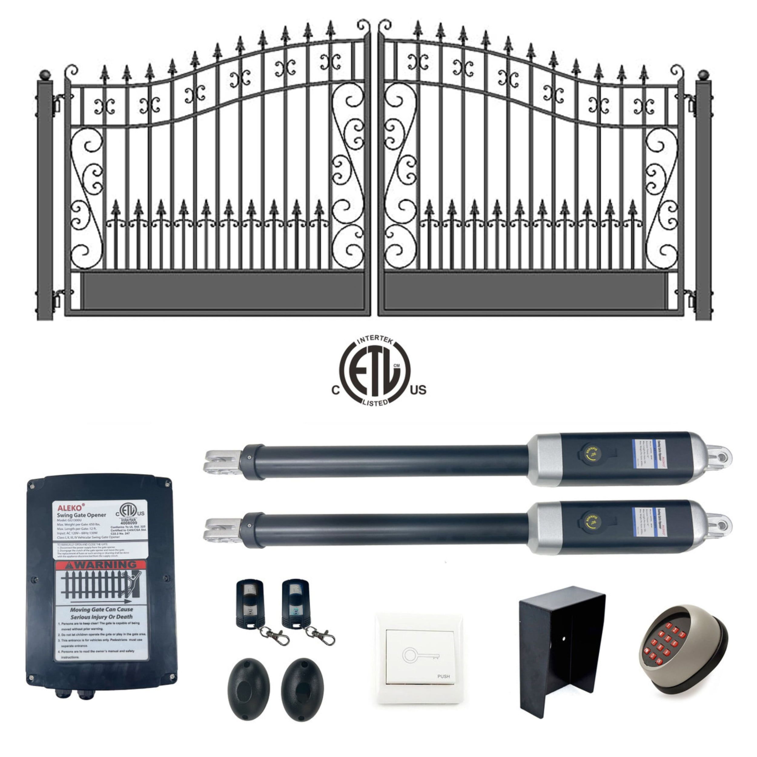 Venice Style Black Steel Dual Swing Driveway Gate 14 x 6 Feet