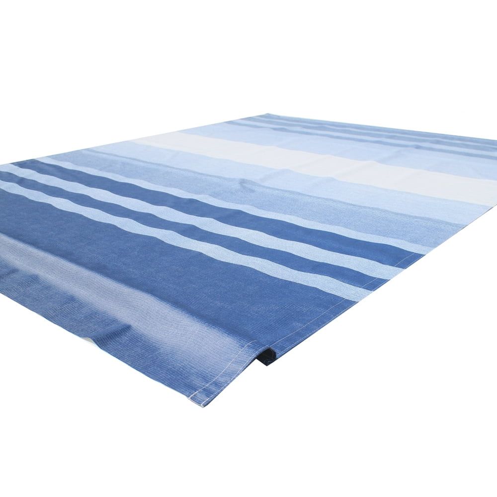 Blue Striped Vinyl RV Awning Replacement Fabric 12x8 ft