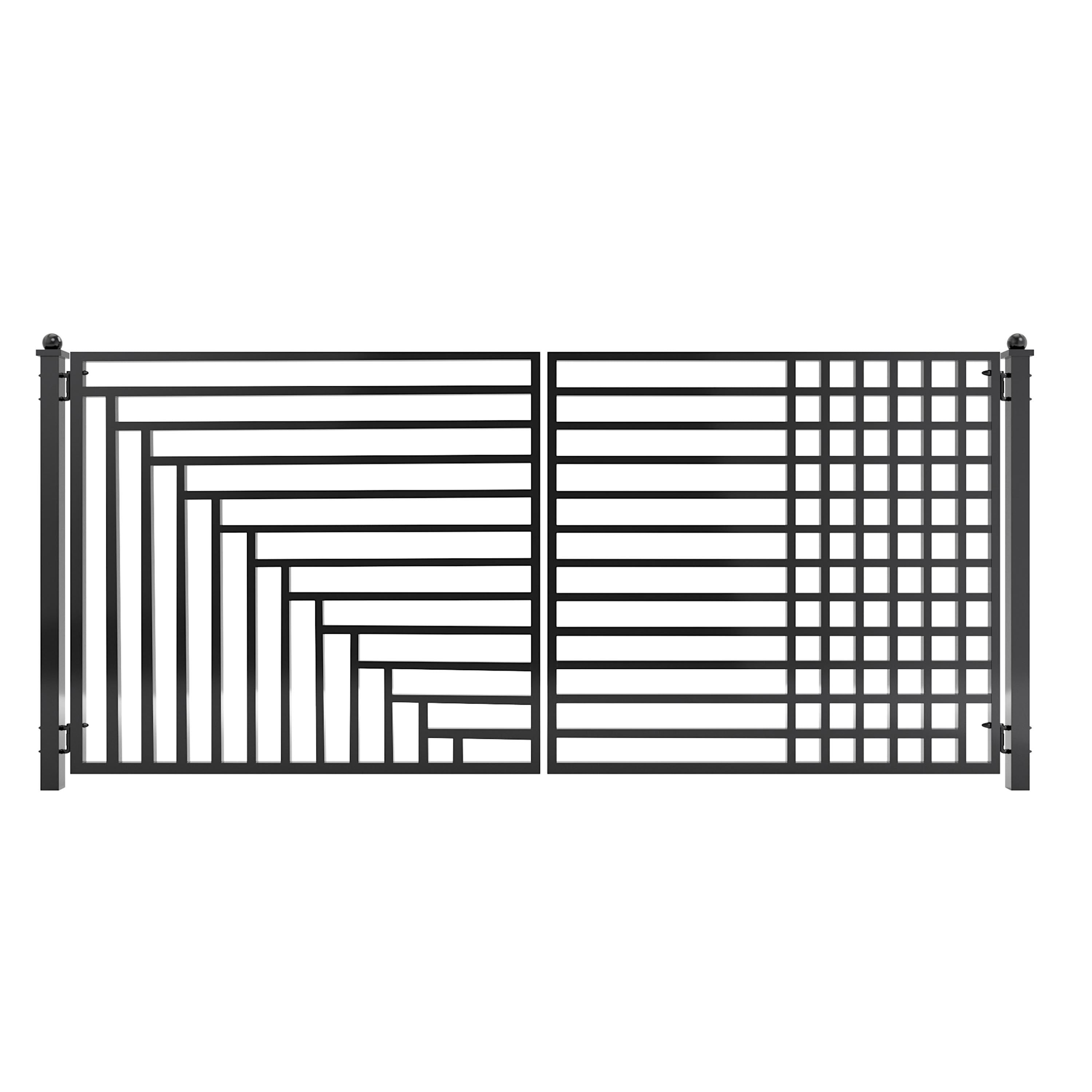 Kyiv Style Black Steel Dual Swing Driveway Gate 12 x 6 Feet