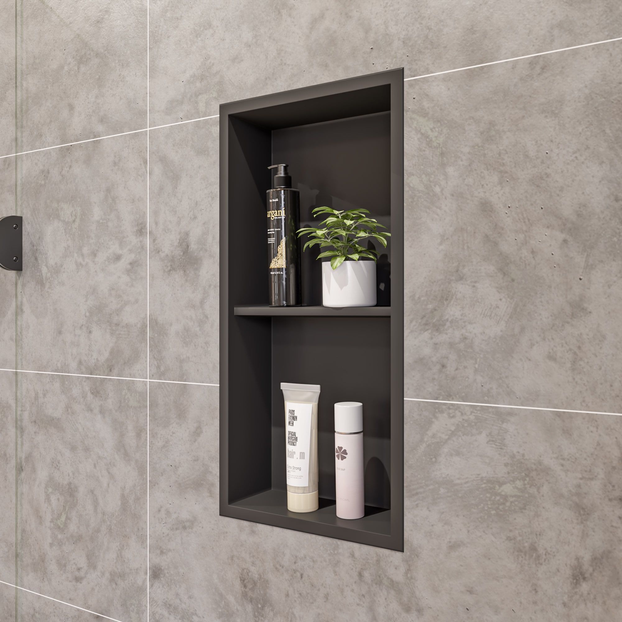 Black Matte Stainless Steel Double Shelf Shower Niche