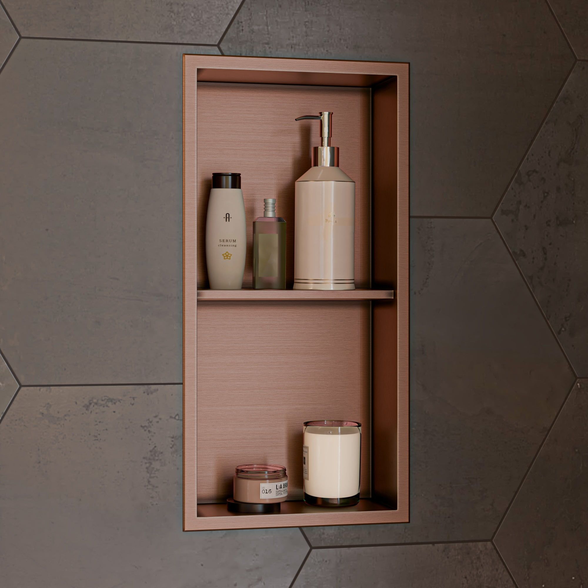 Brushed Copper Stainless Steel Double Shelf Shower Niche