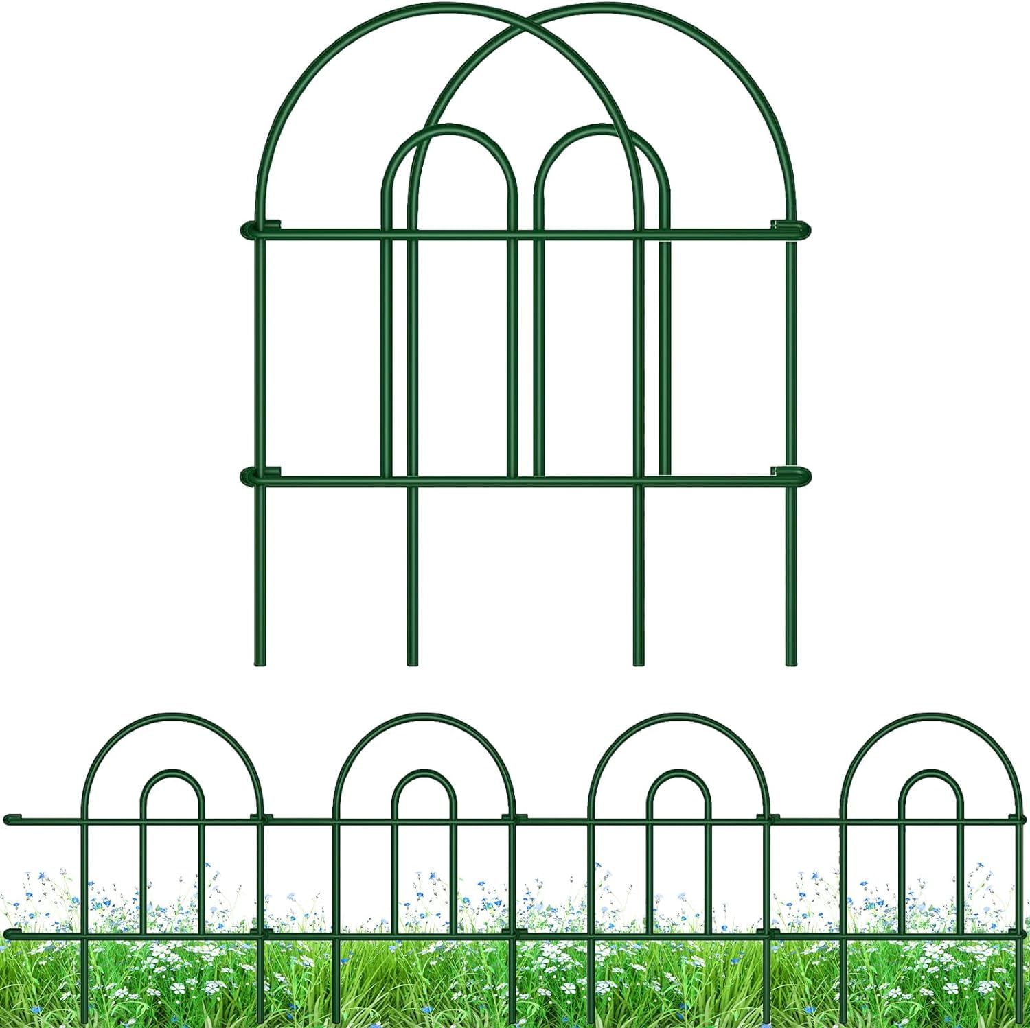 Green 18" High Metal Garden Fence Border with Arched Design