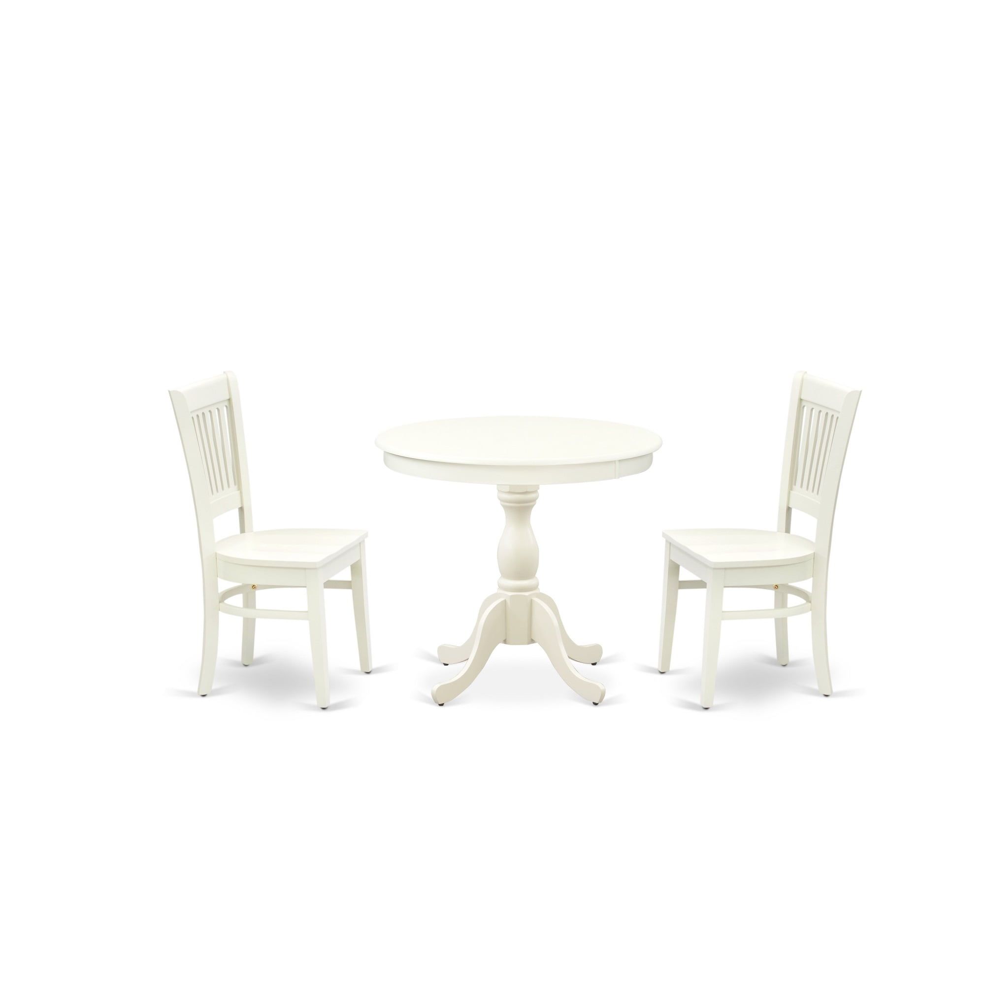 Linen White 3-Piece Round Dining Set with Slatted Back Chairs