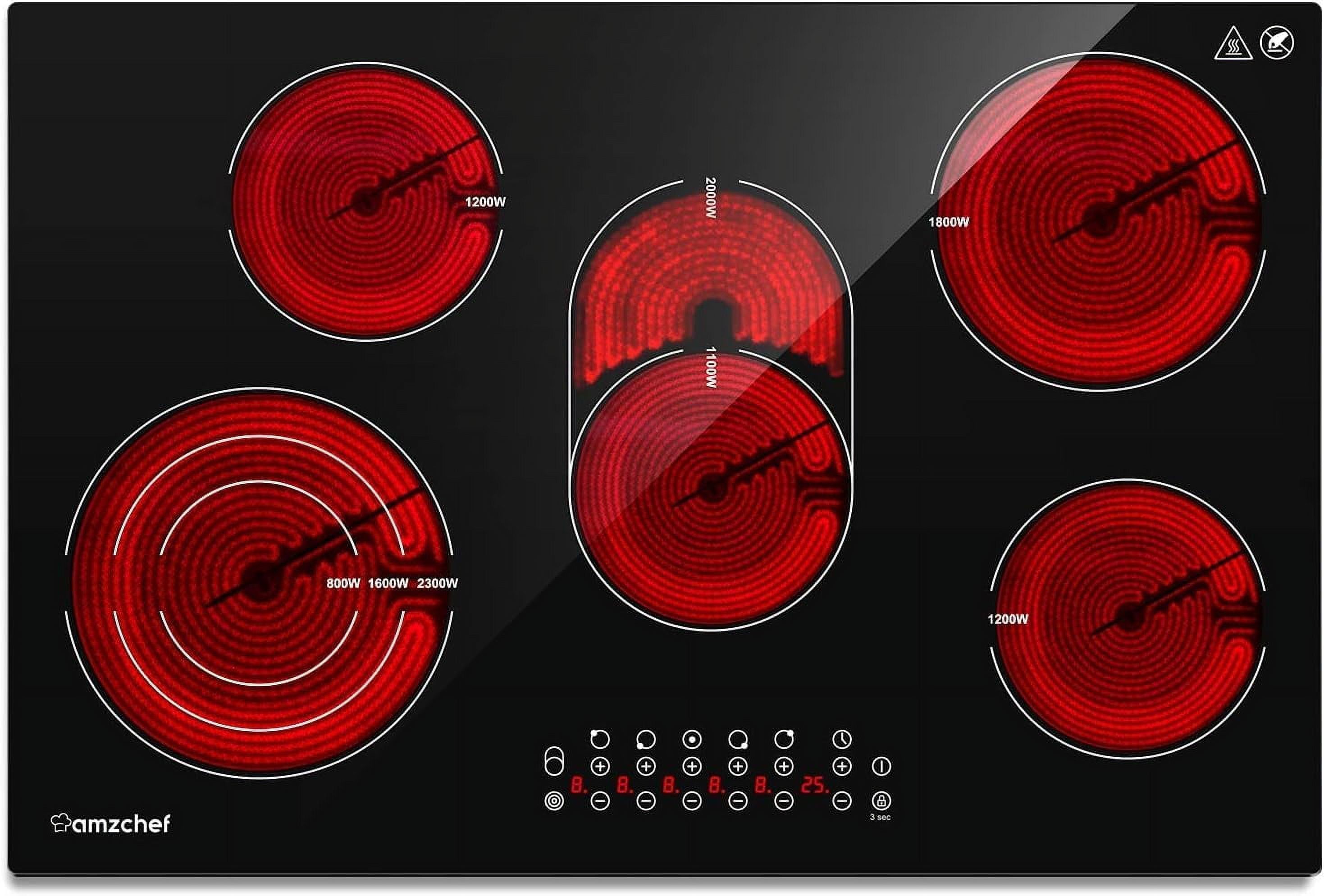 AMZCHEF 30" Black Ceramic 5-Burner Induction Cooktop