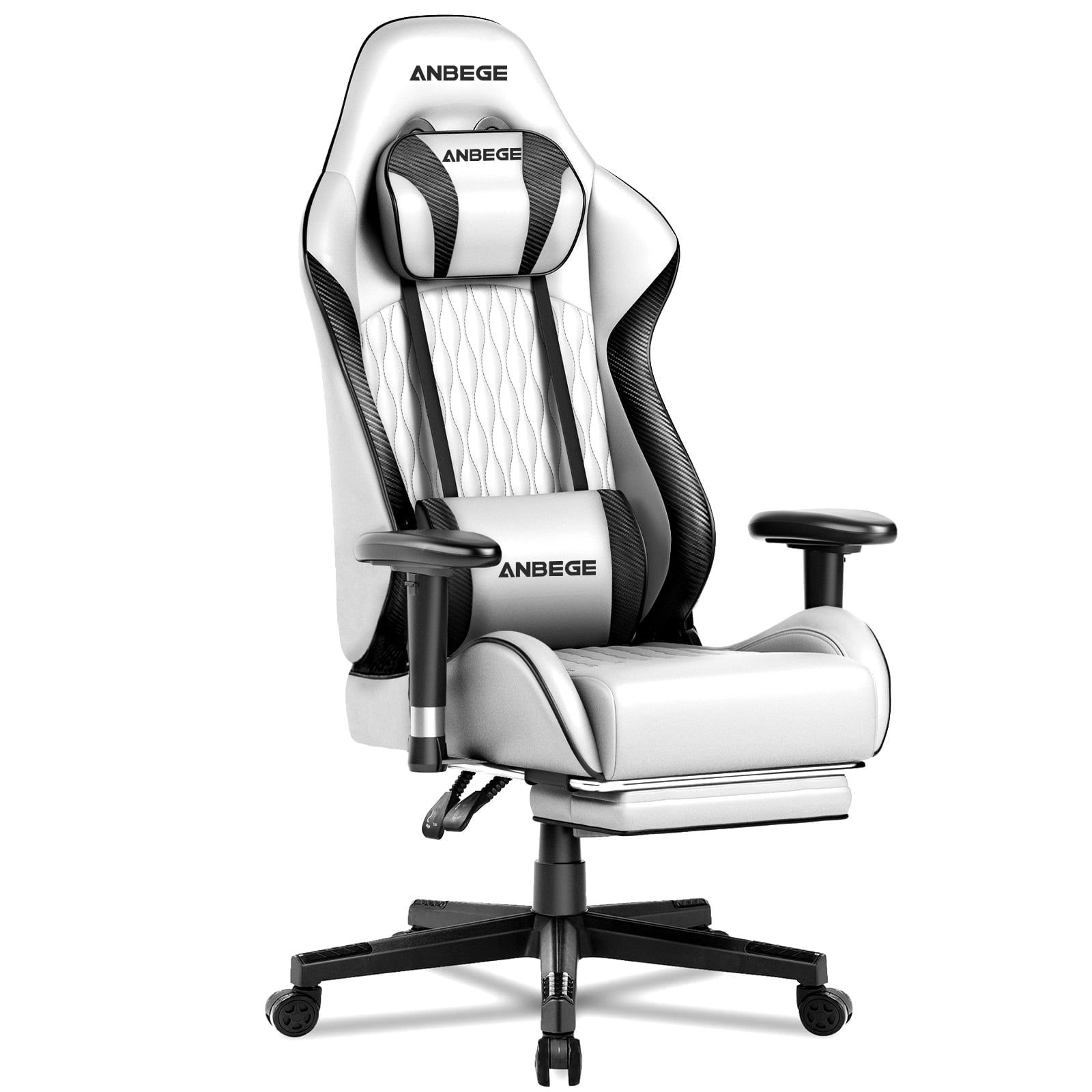 White Ergonomic PU Leather Gaming Chair with Footrest and Lumbar Support