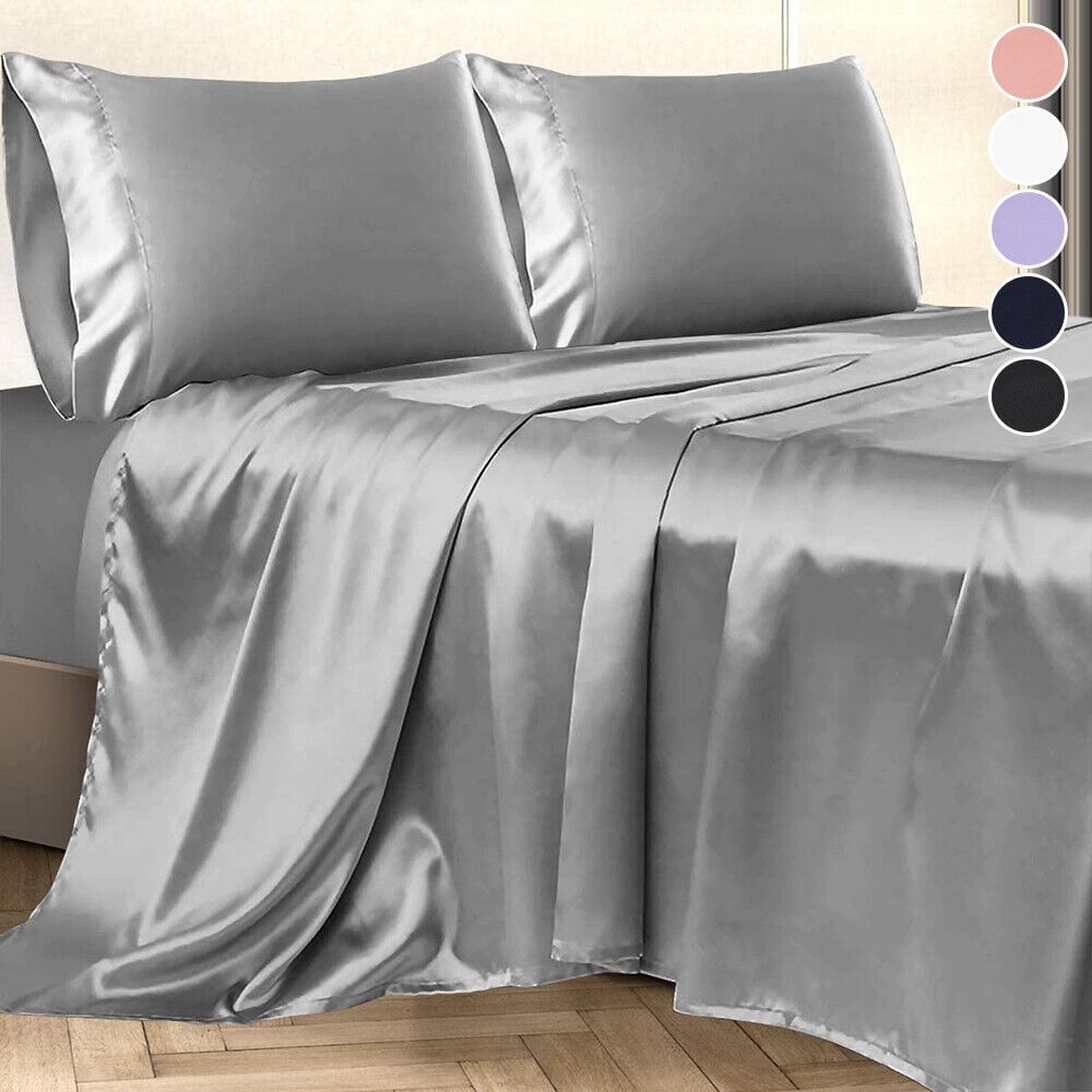 Soft Grey Satin Queen Deep Pocket Sheet Set