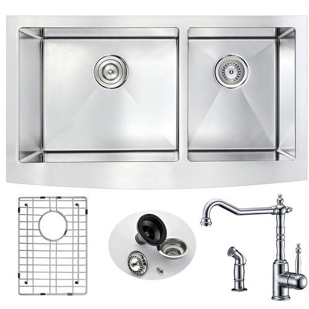 Elysian 33'' Stainless Steel Double Bowl Farmhouse Sink with Faucet