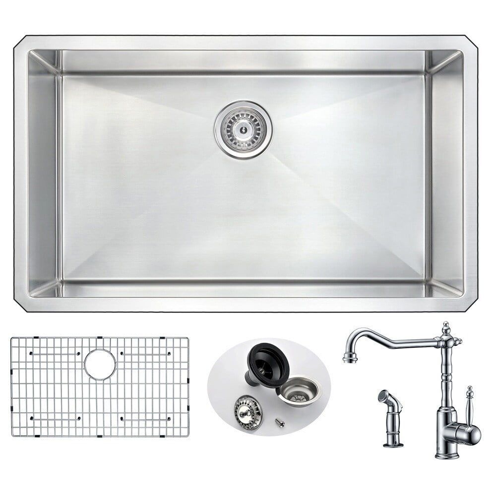 Vanguard 36" Stainless Steel Single Bowl Kitchen Sink with Faucet