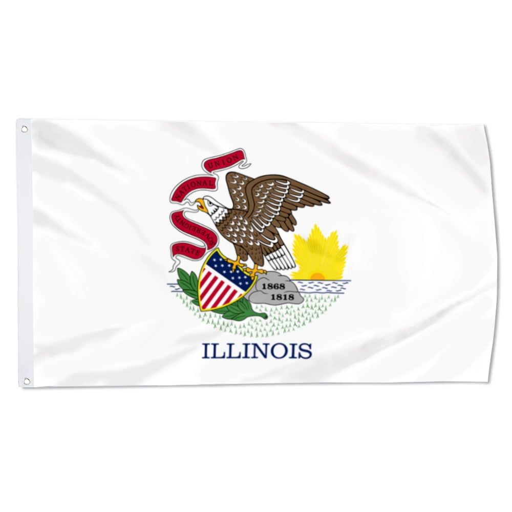 3x5ft White Polyester Illinois State Flag with Iron Grommets