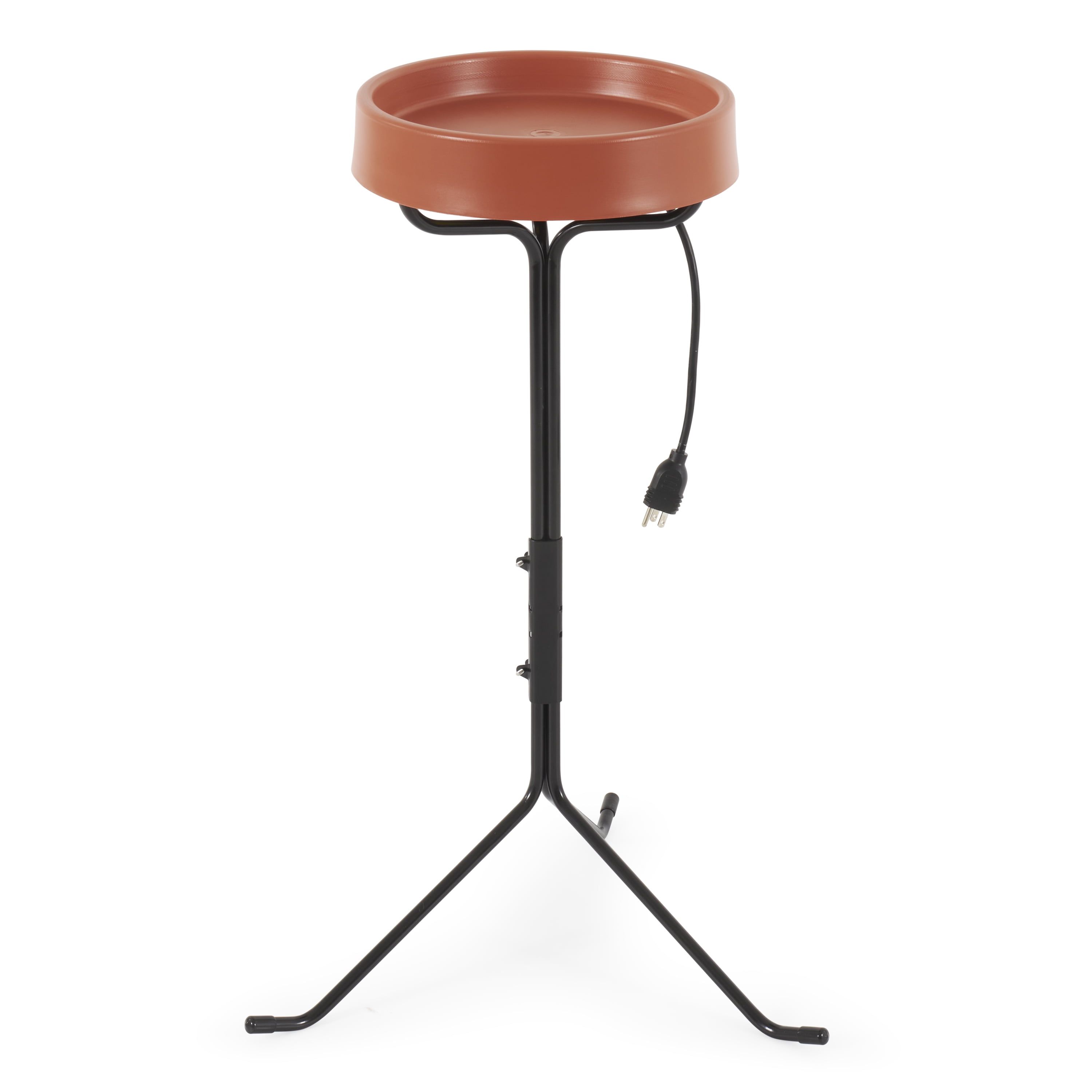 Terracotta and Black Heated Bird Bath with Metal Stand