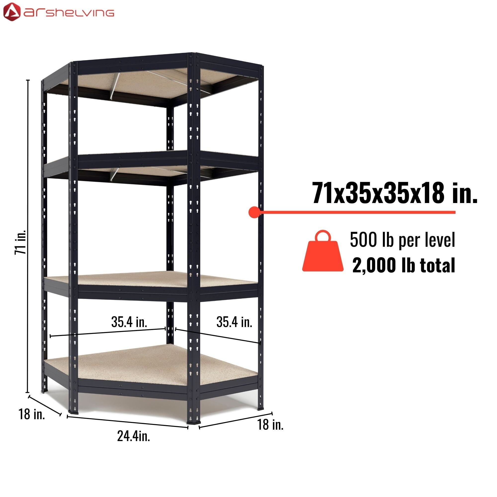 AR Shelving 71" Black Metal and Fiberwood Corner Shelf Unit