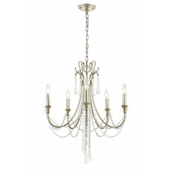 Mini Antique Silver 5-Light Crystal Chandelier
