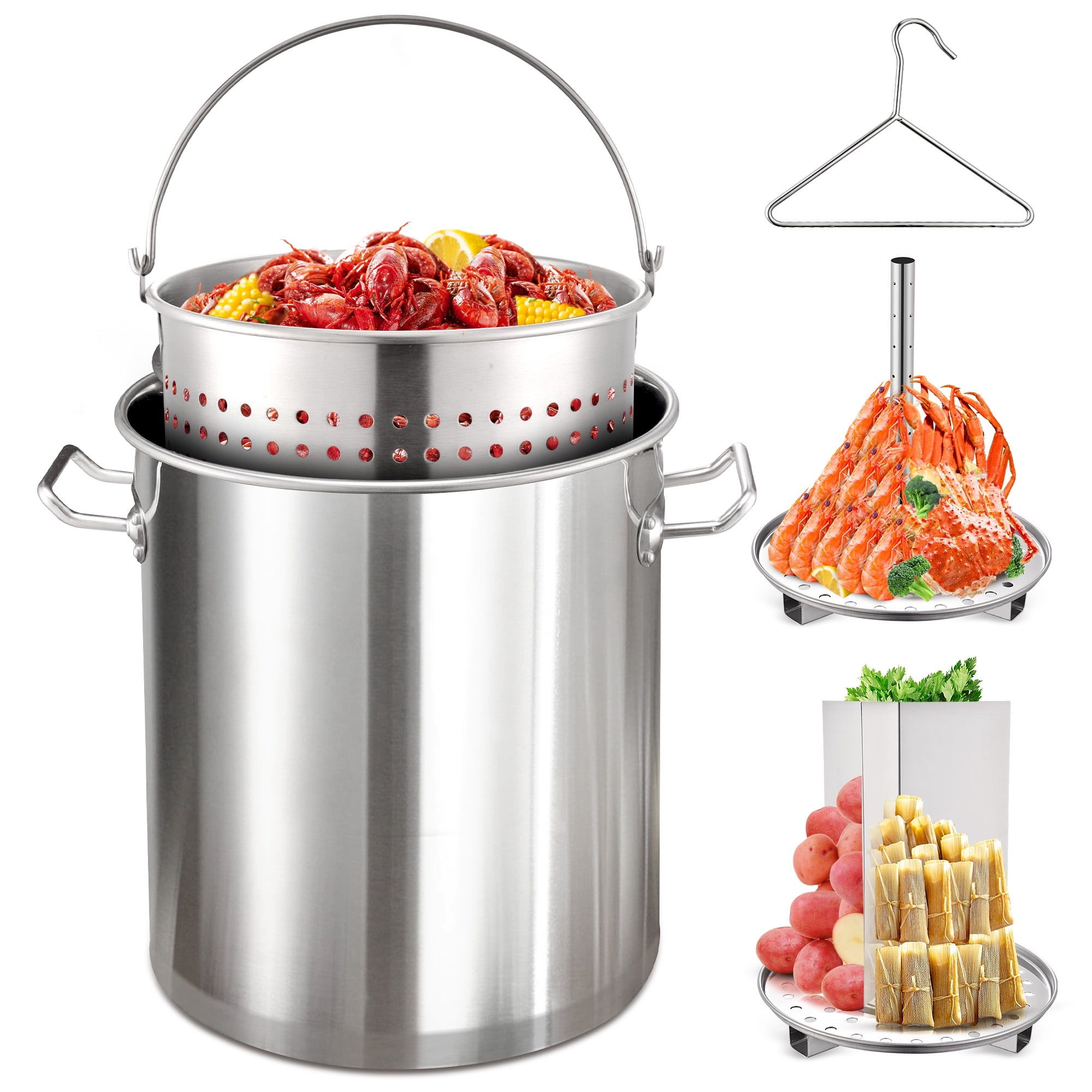 40QT Stainless Steel Stockpot with Basket and Steamer Insert