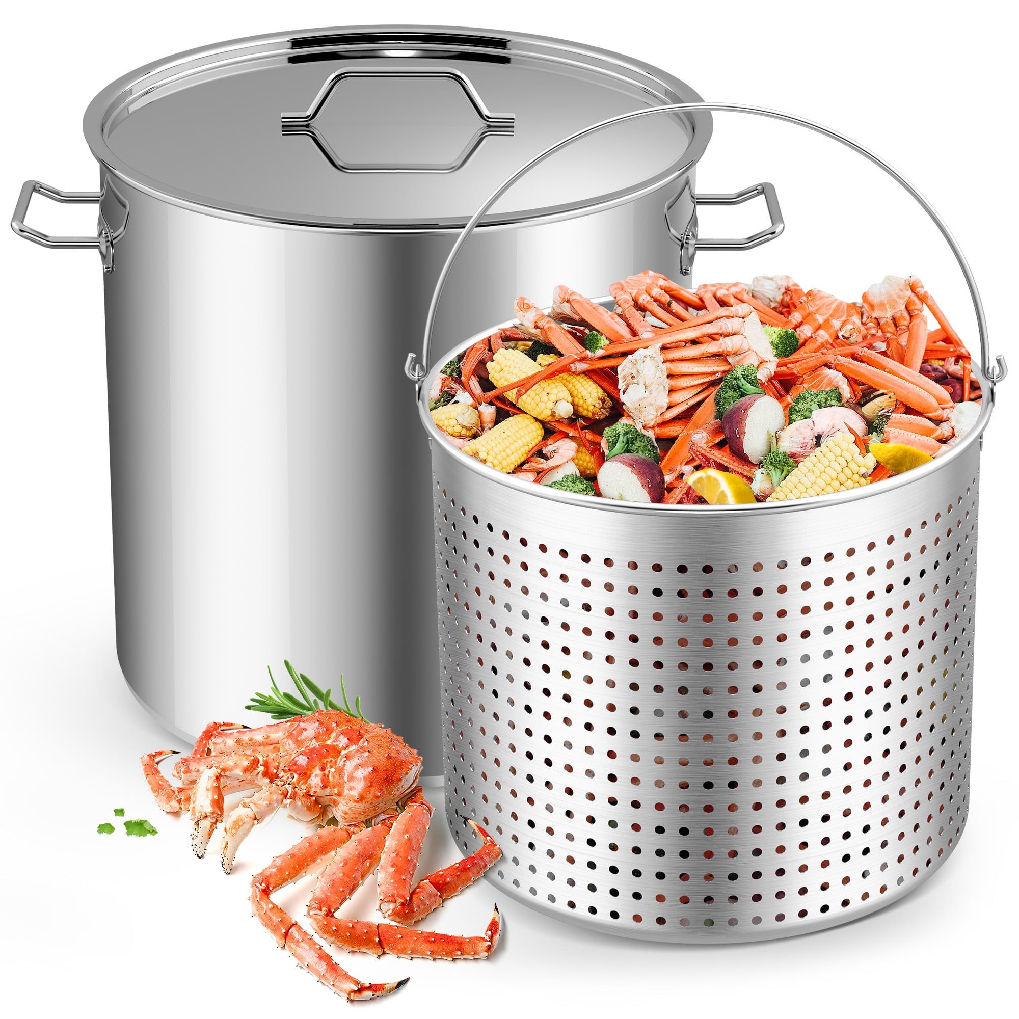 100 Quart Stainless Steel Stock Pot with Strainer Basket