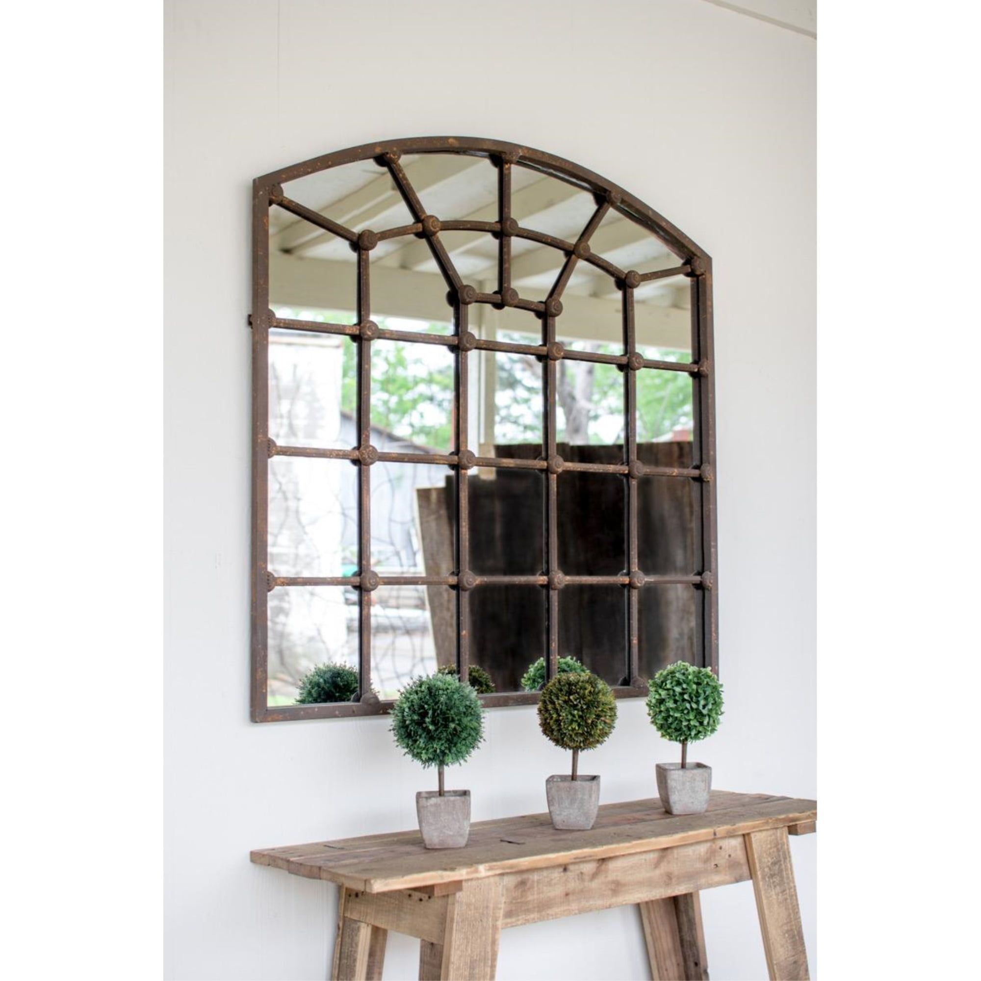 Elegant Arched Iron 49 lb Wall Mirror for Modern Decor