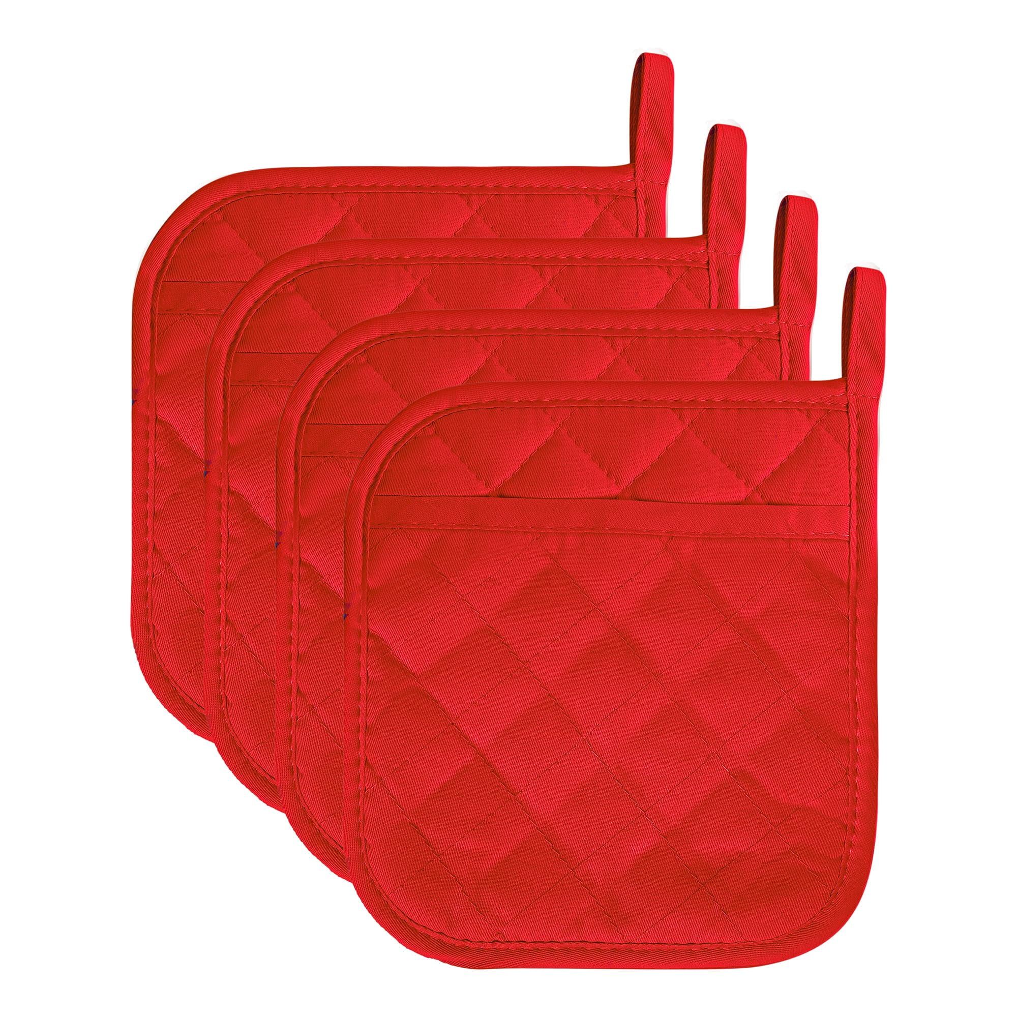 Red Quilted Cotton 8-Inch Pot Holders Set of 4