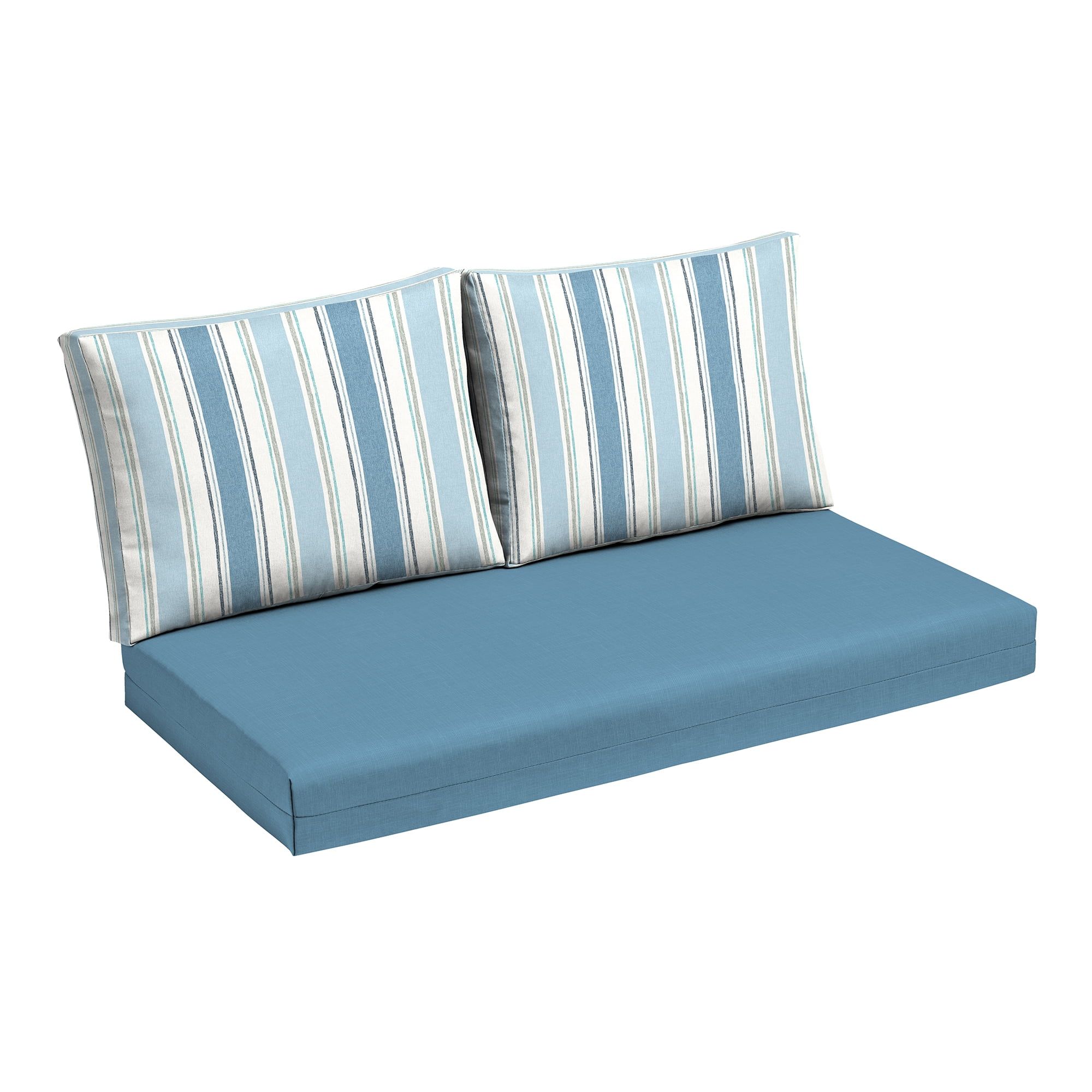 French Blue Linen Stripe Outdoor Loveseat Cushion Set