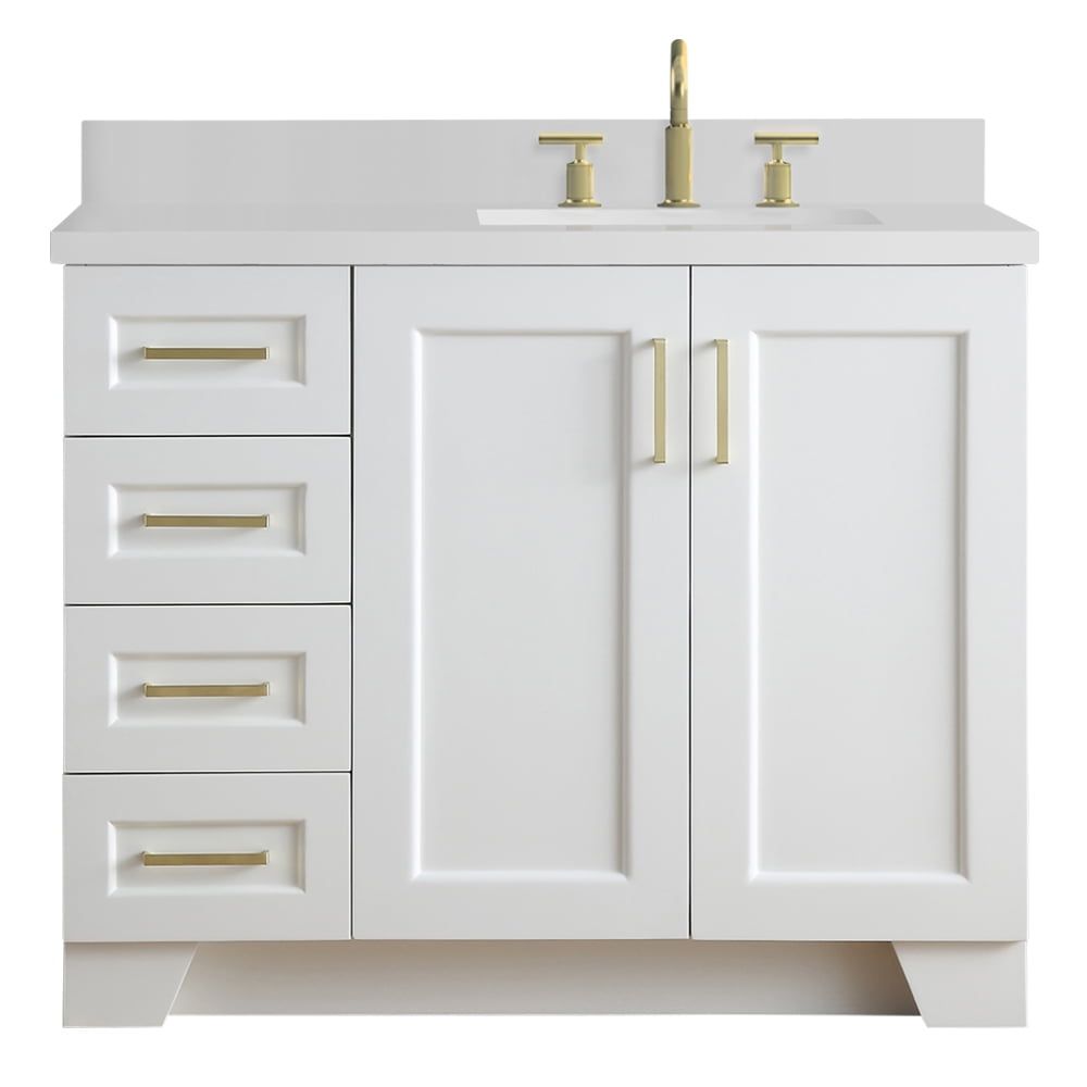 Taylor 43" White Quartz Single Sink Vanity with Brass Hardware