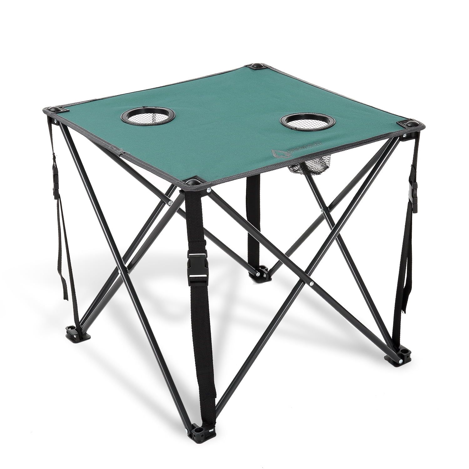 Green Heavy-Duty Portable Camping Folding Table with Cup Holders