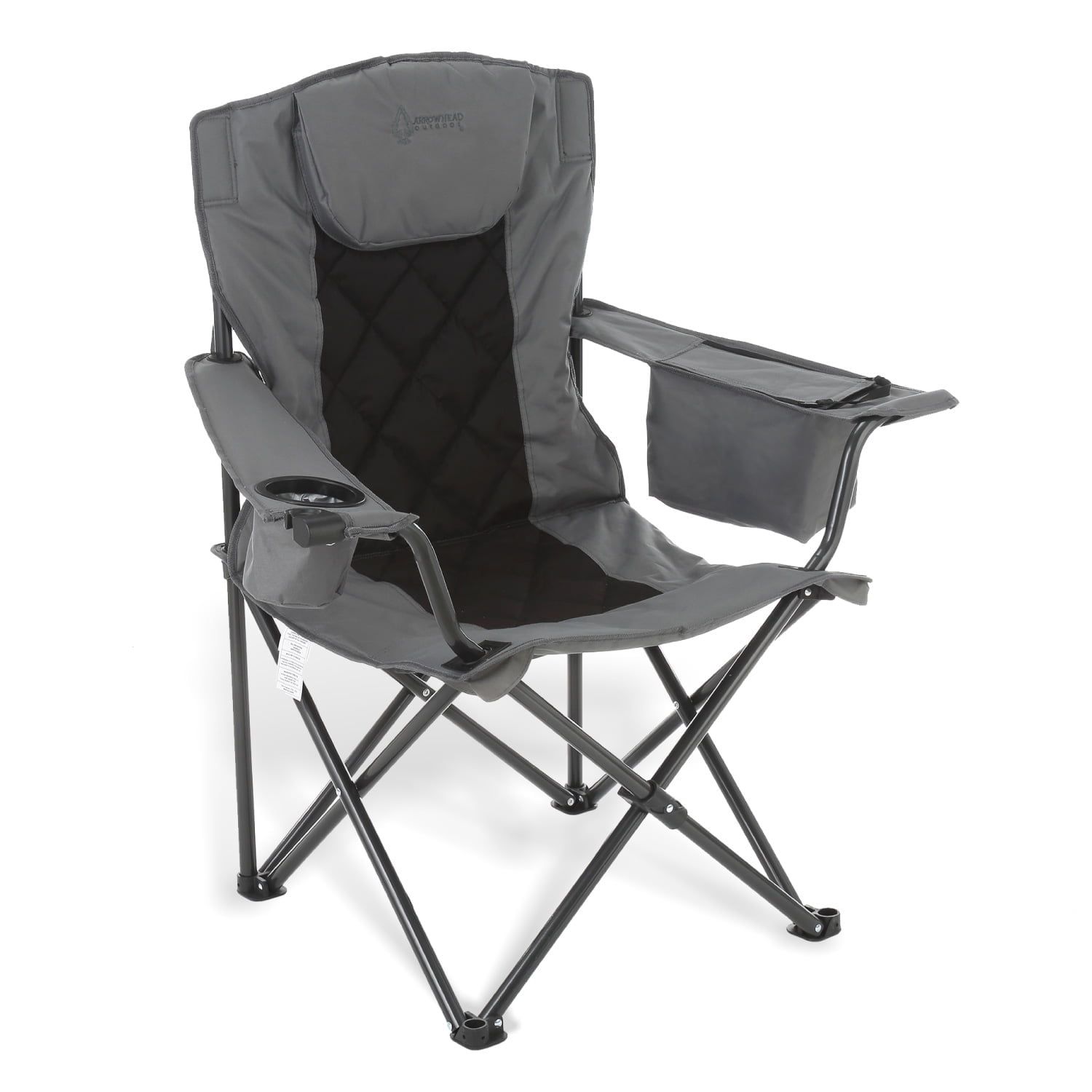 Gray Portable Folding Camping Chair with Cooler and Cup Holders