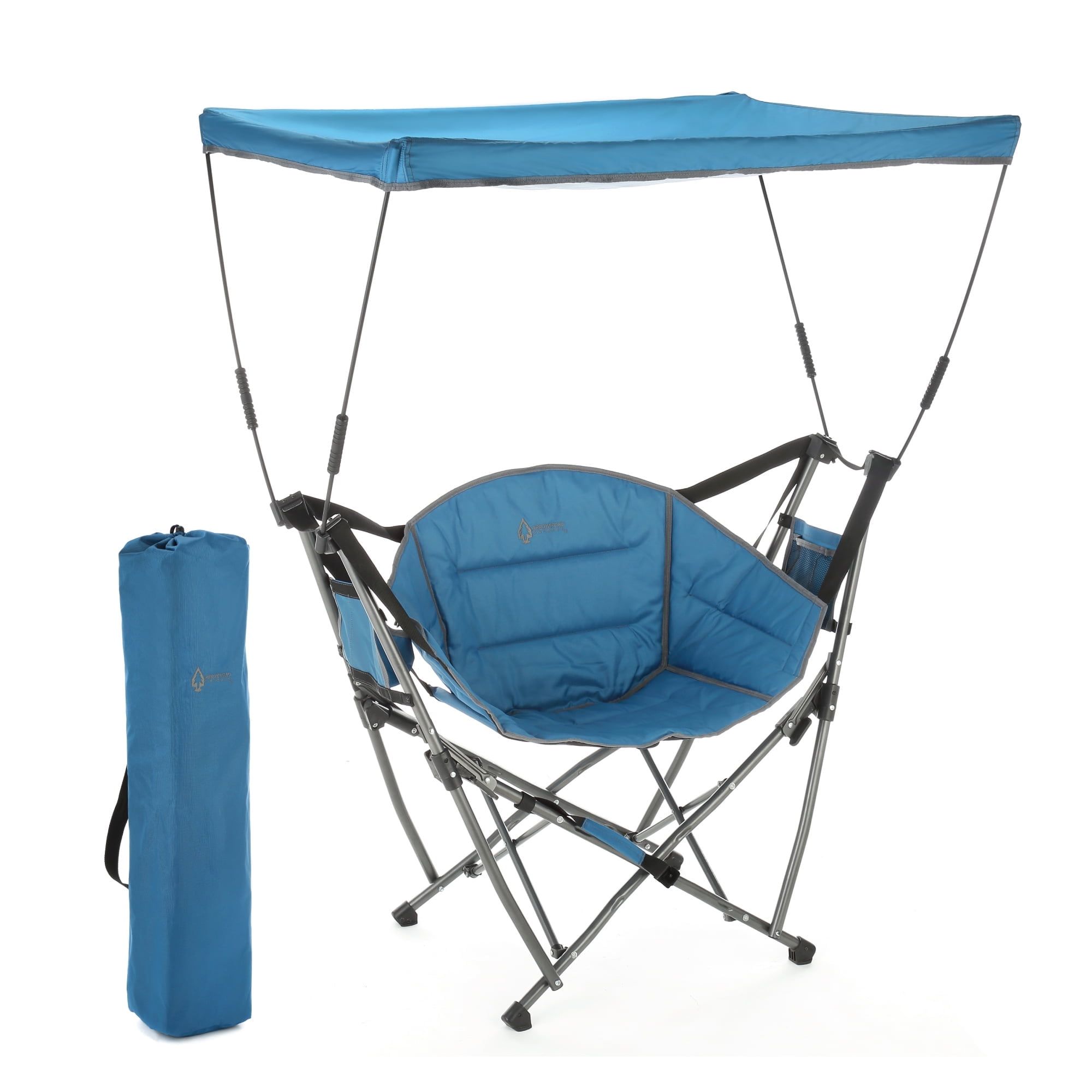 Blue Folding Hammock Camping Chair with Canopy and Storage