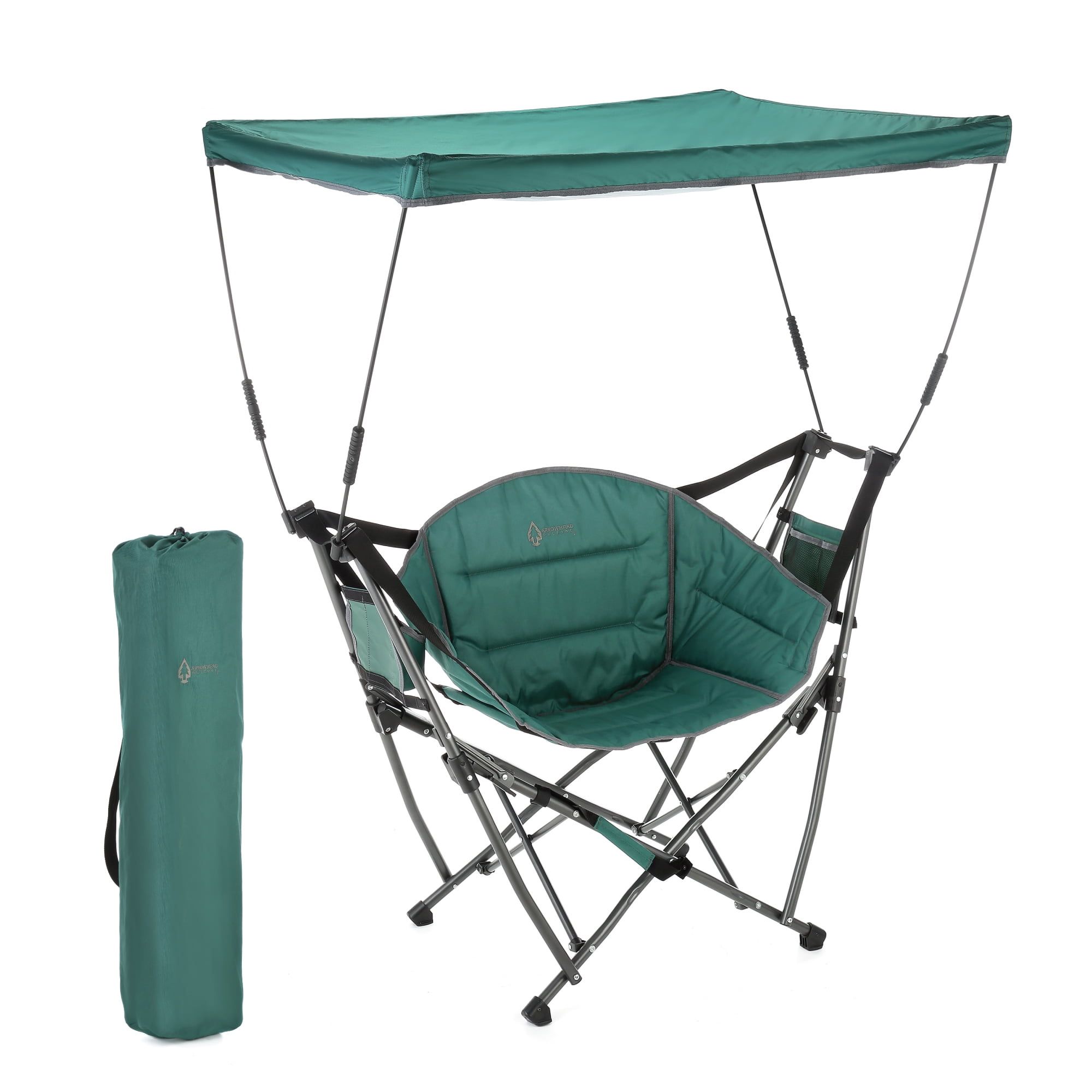 Green Folding Hammock Camping Chair with Canopy and Cup Holder