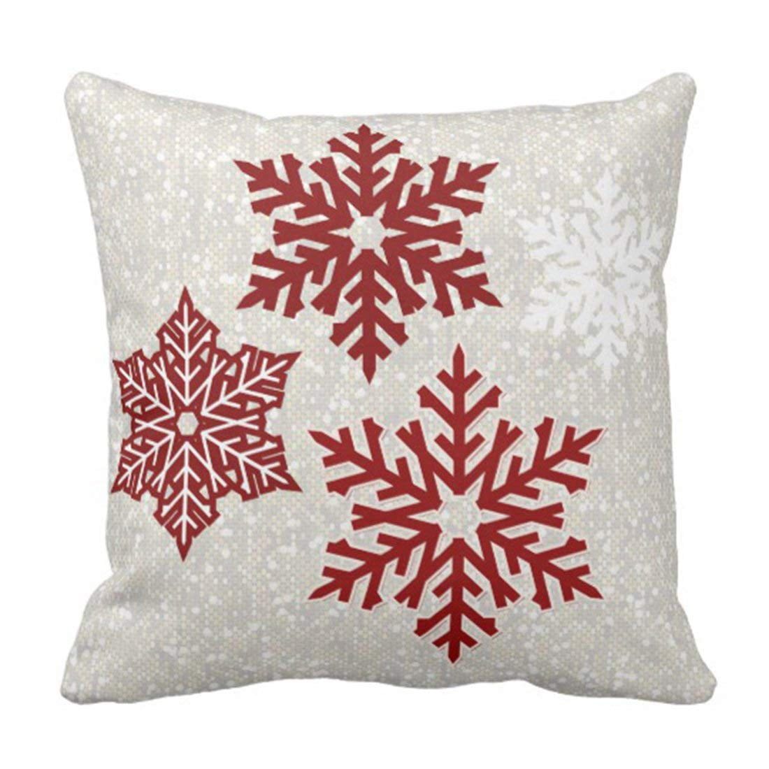 Red and White Snowflakes Polyester Euro Pillowcase