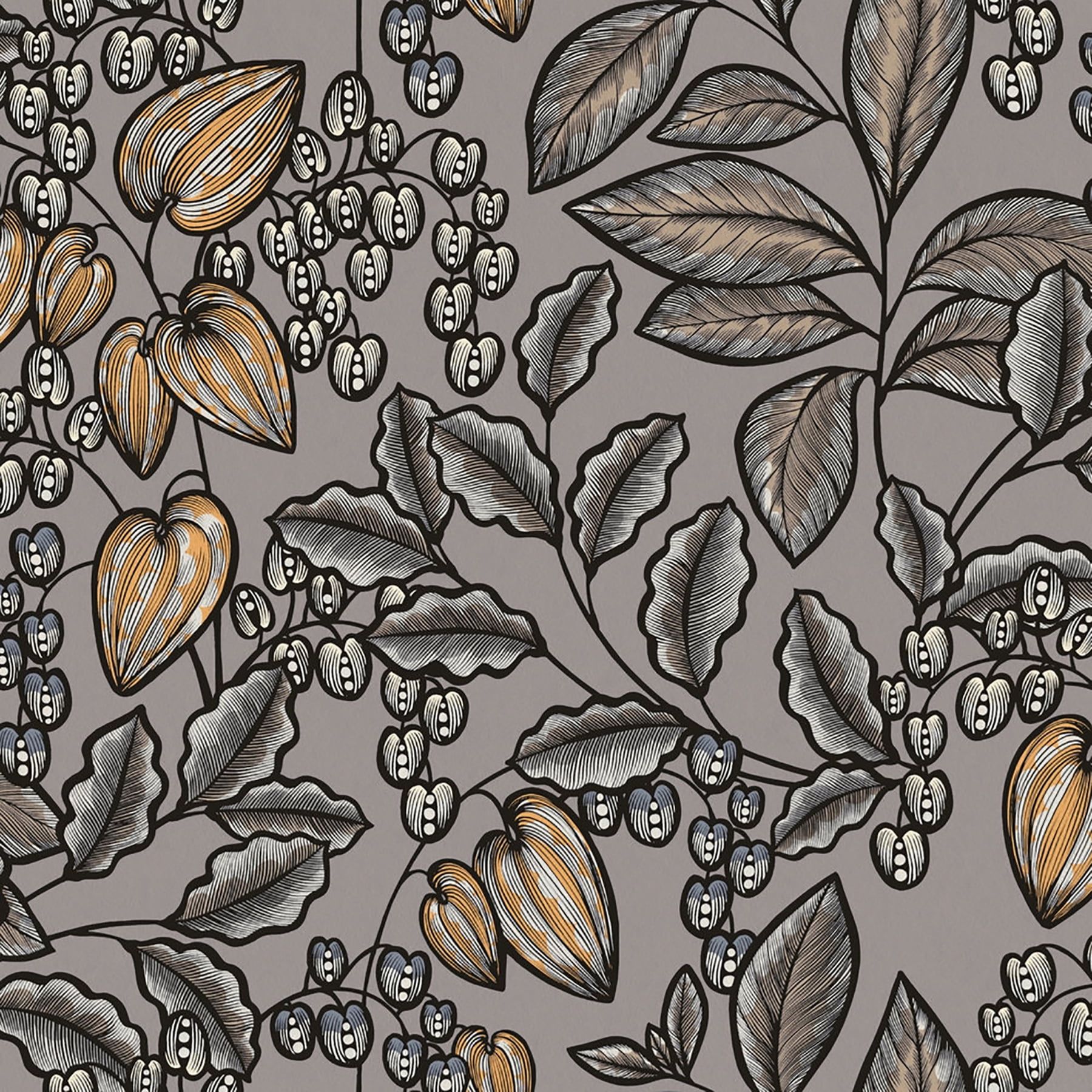 Leif Grey and Orange Floral Non-Woven Wallpaper Roll