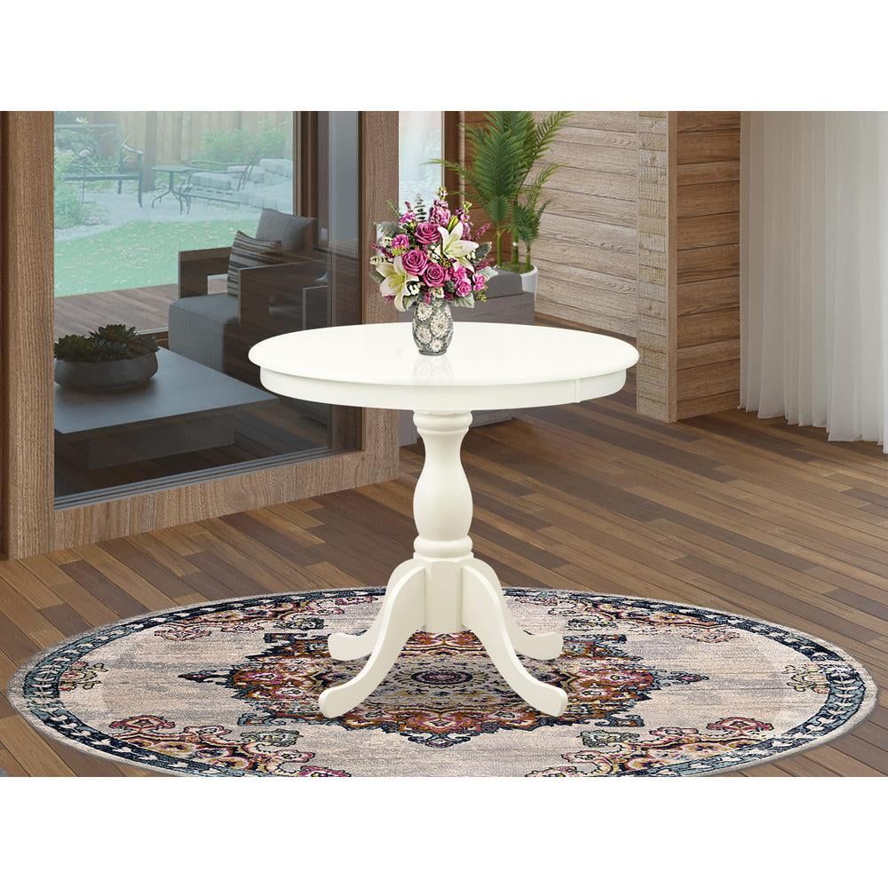 Linen White Round Wooden Dining Table with Pedestal Base