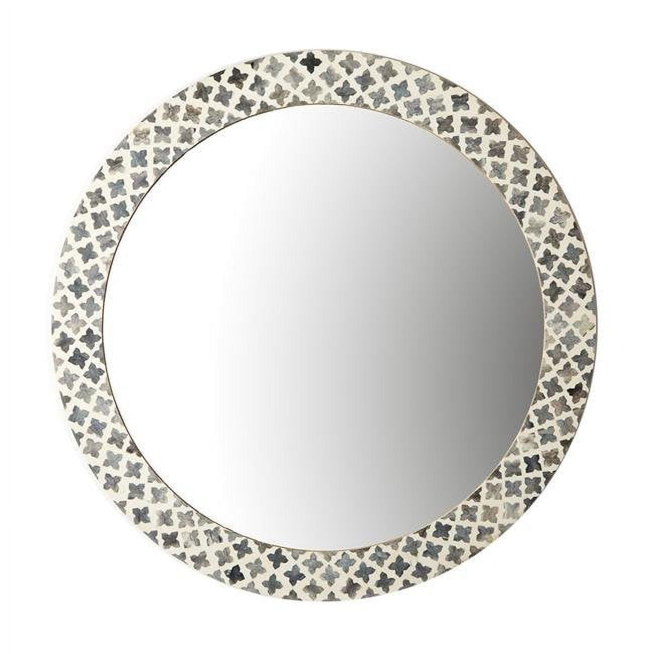 Art Deco White Wood Round Framed Decorative Mirror, 27"