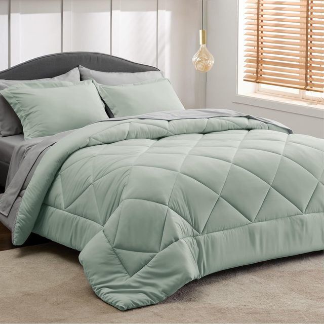 Sage Green Queen Microfiber Reversible Bed in a Bag Set