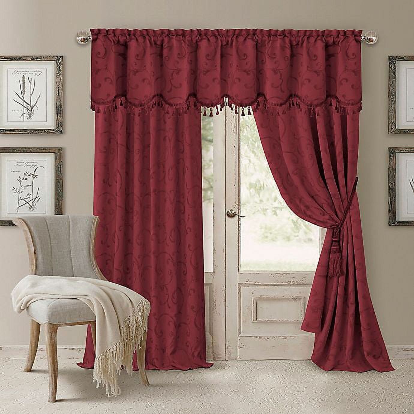 Rouge Jacquard Tassel Scalloped Window Valance