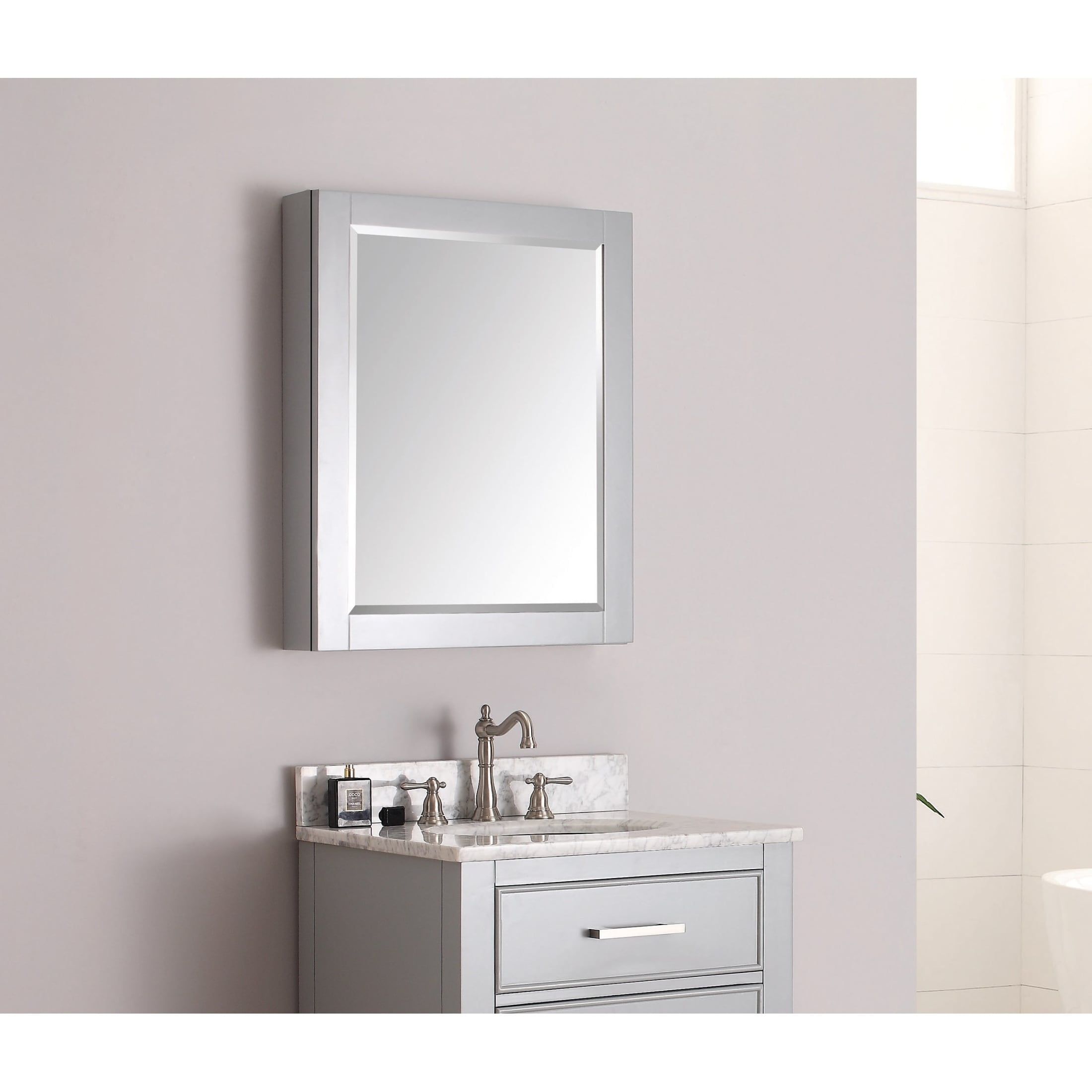 Contemporary Chilled Gray 24"x30" Poplar Wood Mirror Cabinet