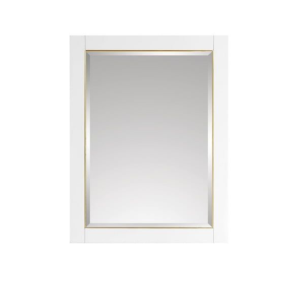 White Rectangular Wood Framed Mirror with Gold Trim