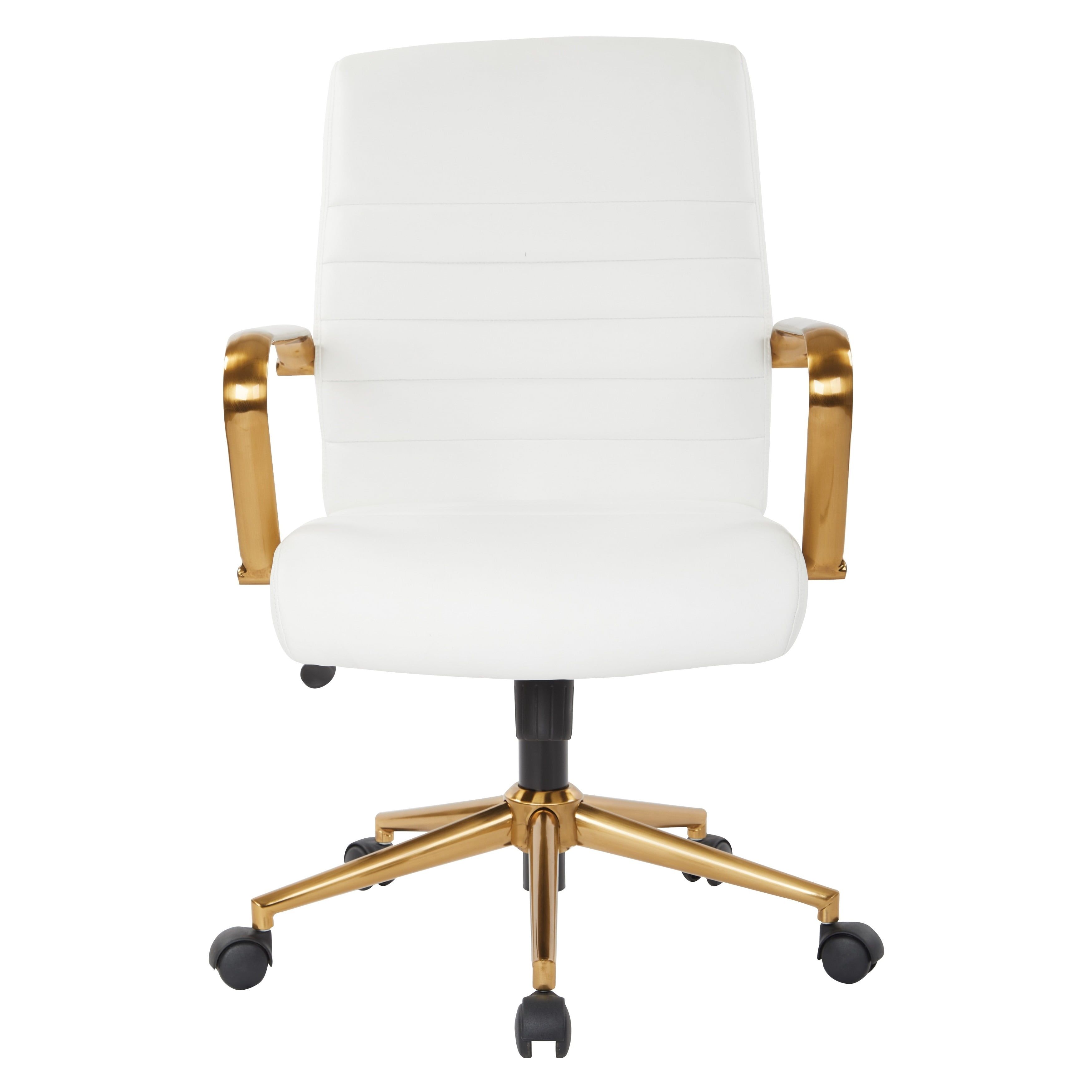 White Faux Leather Executive Swivel Office Chair with Gold Finish