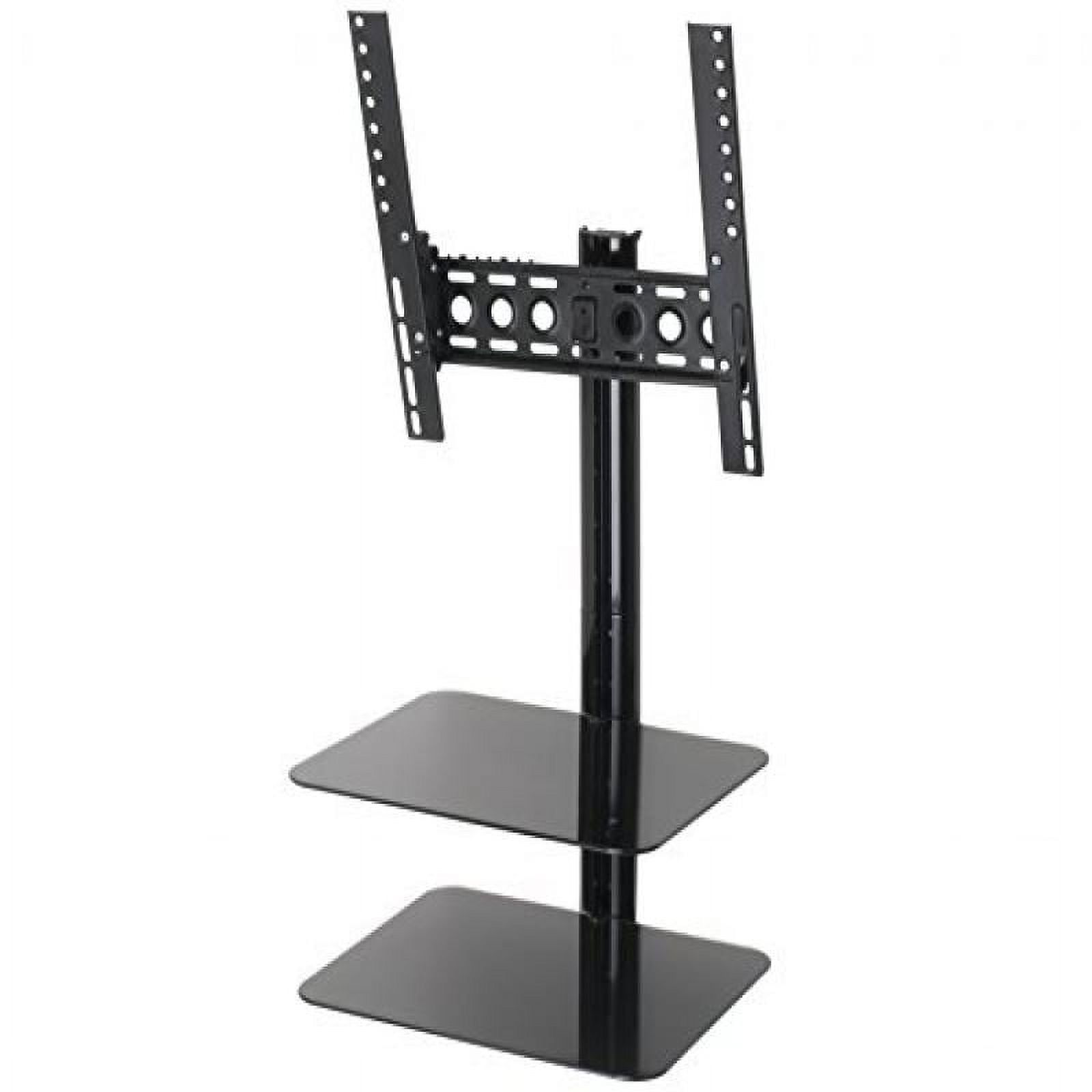 Black Steel Tilt and Turn TV Mount with Tempered Glass Shelves