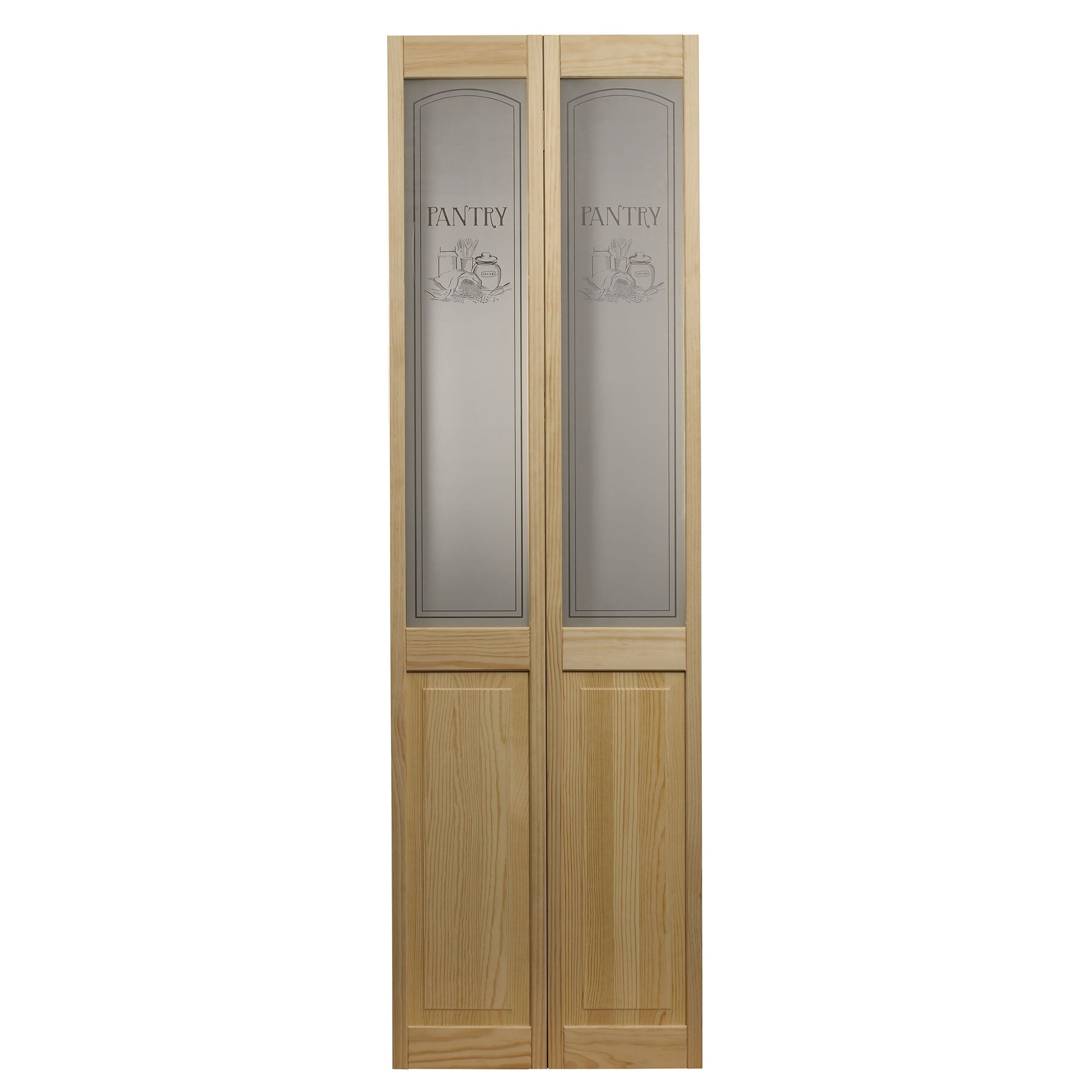 Unfinished Pine Bifold Pantry Door with Frosted Glass, 36" x 80"