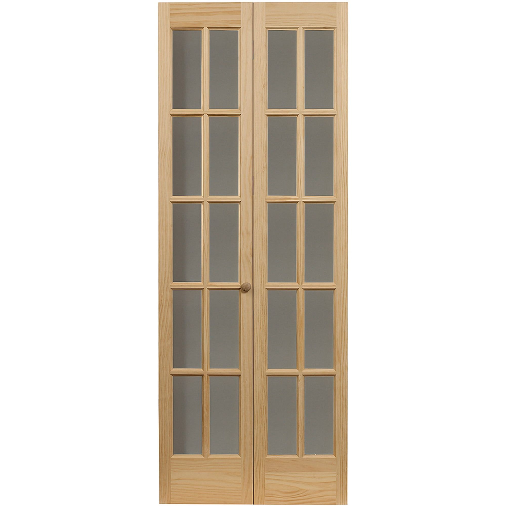 Unfinished Pine and Clear Glass 24" x 80.5" Bifold Door