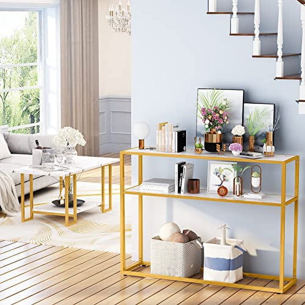 Modern Faux Marble and Gold Metal 3-Piece Coffee Table Set