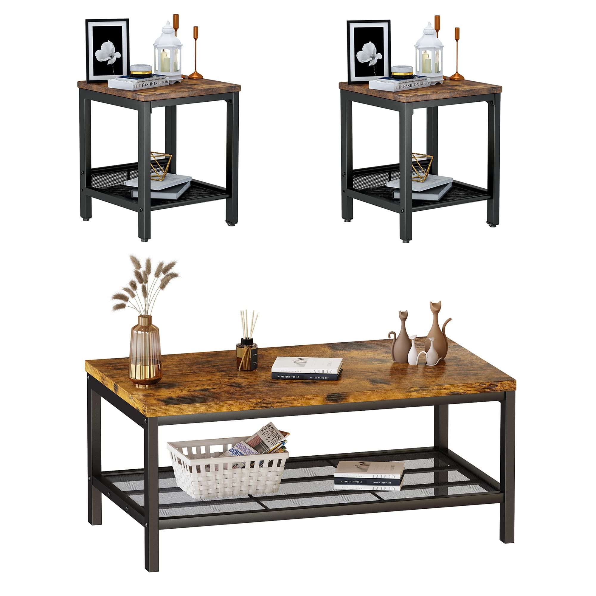 Industrial Black and Rustic Brown 3-Piece Coffee Table Set