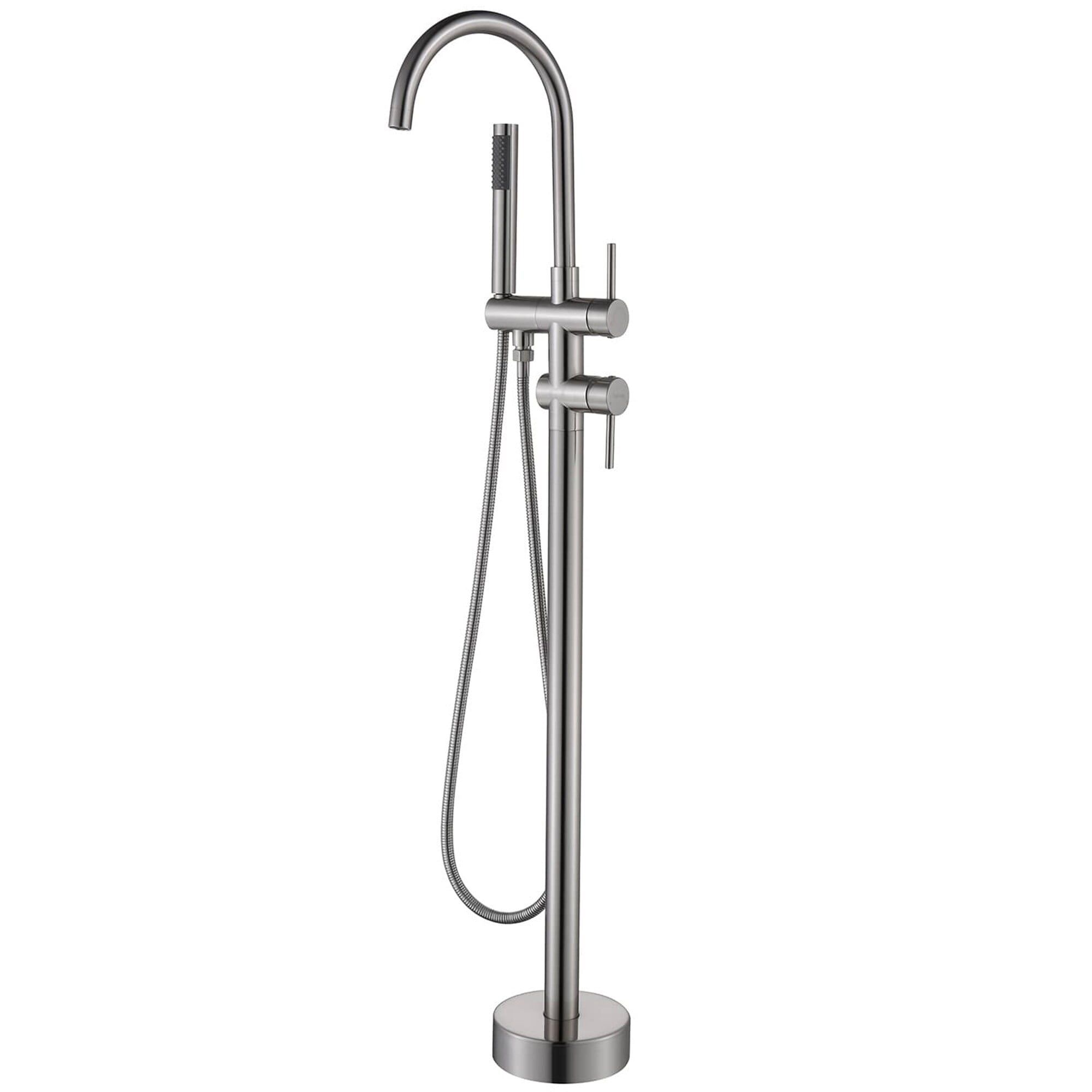 Brushed Nickel Freestanding Tub Filler with Handheld Shower