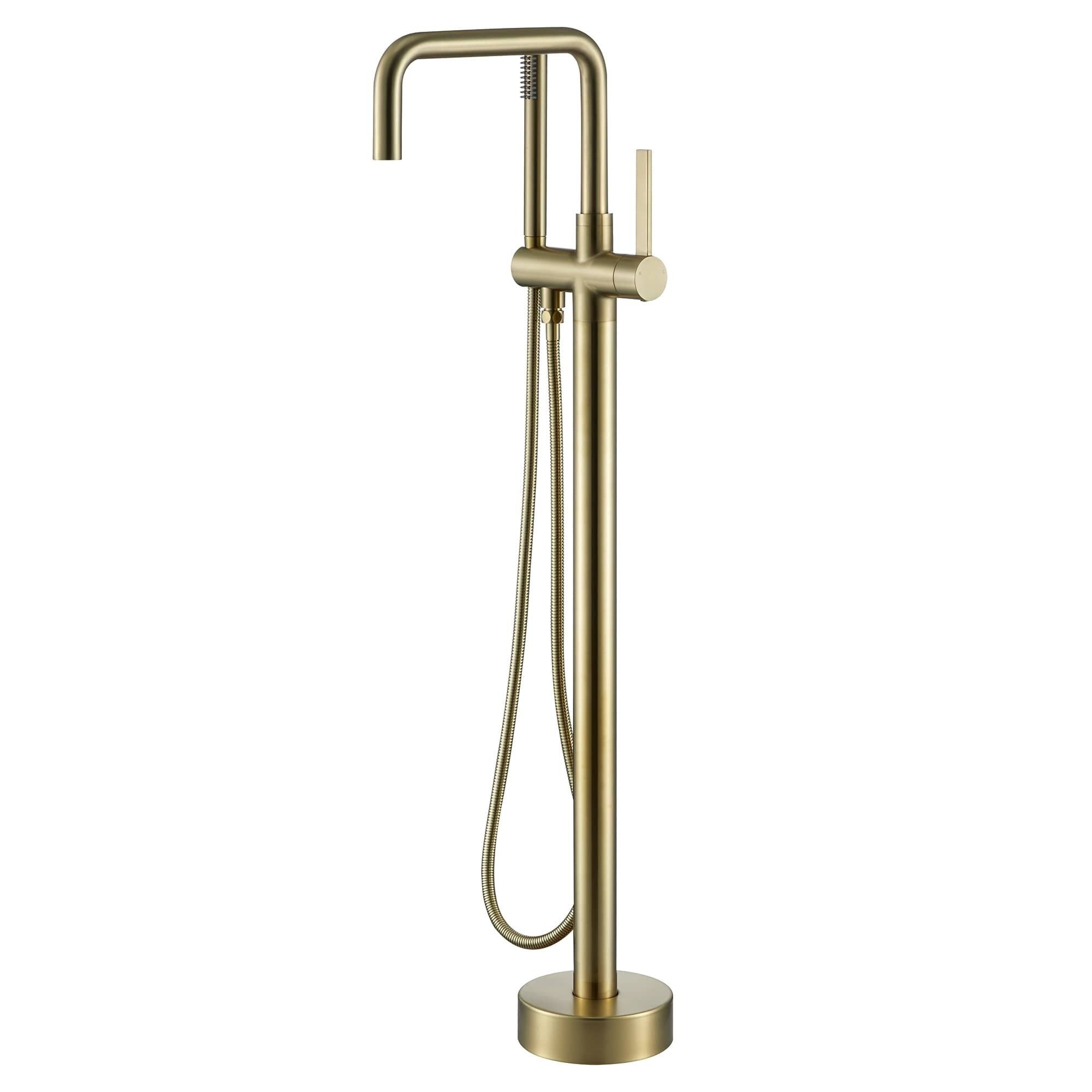 Brushed Gold Stainless Steel Freestanding Tub Faucet with Hand Shower